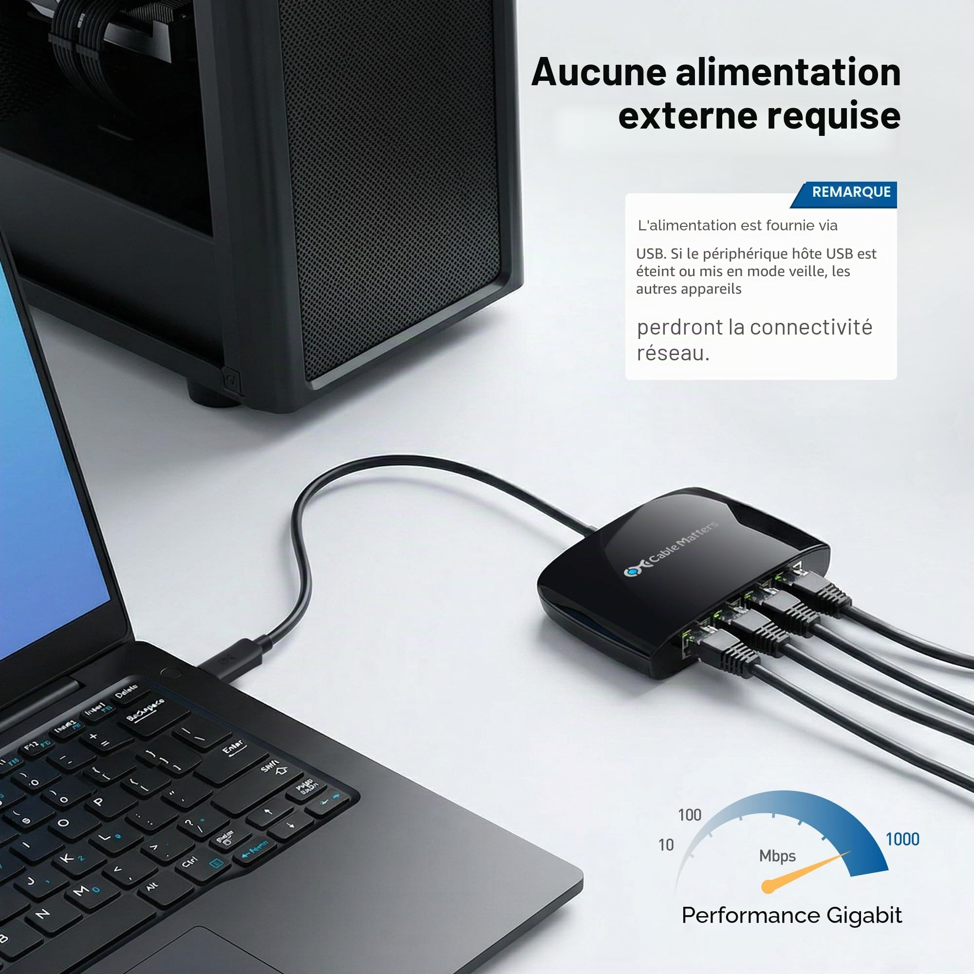 Cable Matters Commutateur USB C vers Gigabit Ethernet 4 Ports (répartiteur USB C vers LAN, répartiteur USB C Ethernet), Compatible avec USBC, Thunderbolt 3, USB4 et Thunderbolt 4