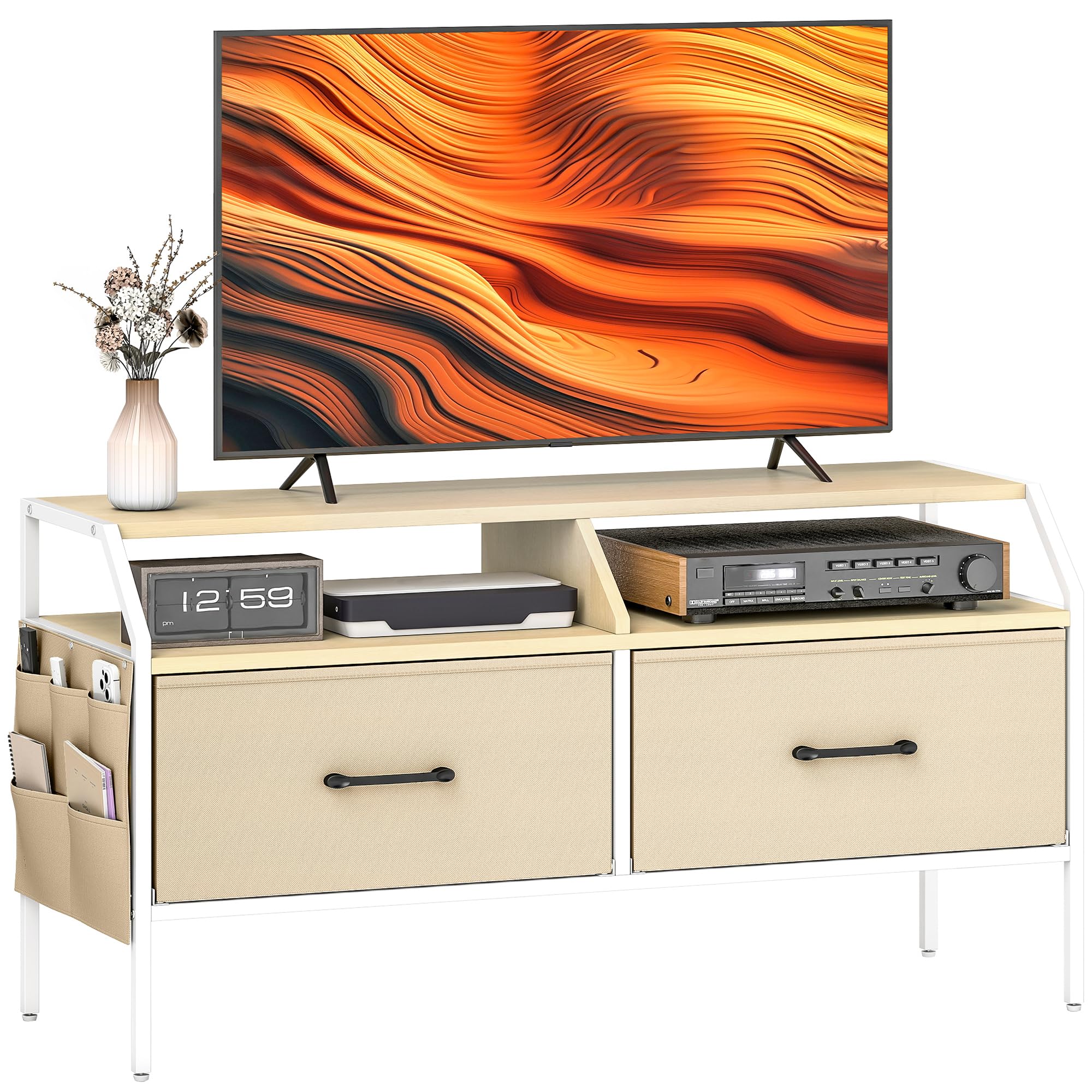 HOMCOM TV Stand Cabinet for 55-Inch Television TV Unit, Natural Wood Finish