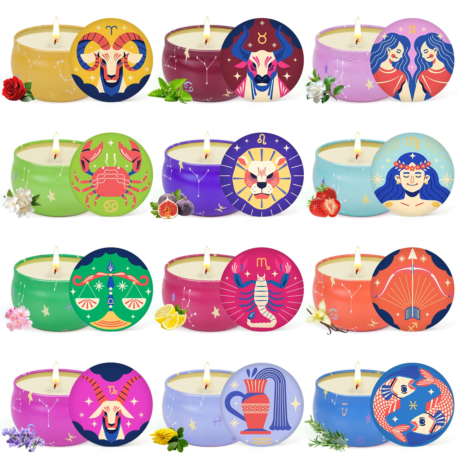 Velas Aromáticas Regalos para Mujer,Velas Perfumadas Juego de 12 piezas, Navidad Velas Aromaticas Regalos, Cera de Soja Natural