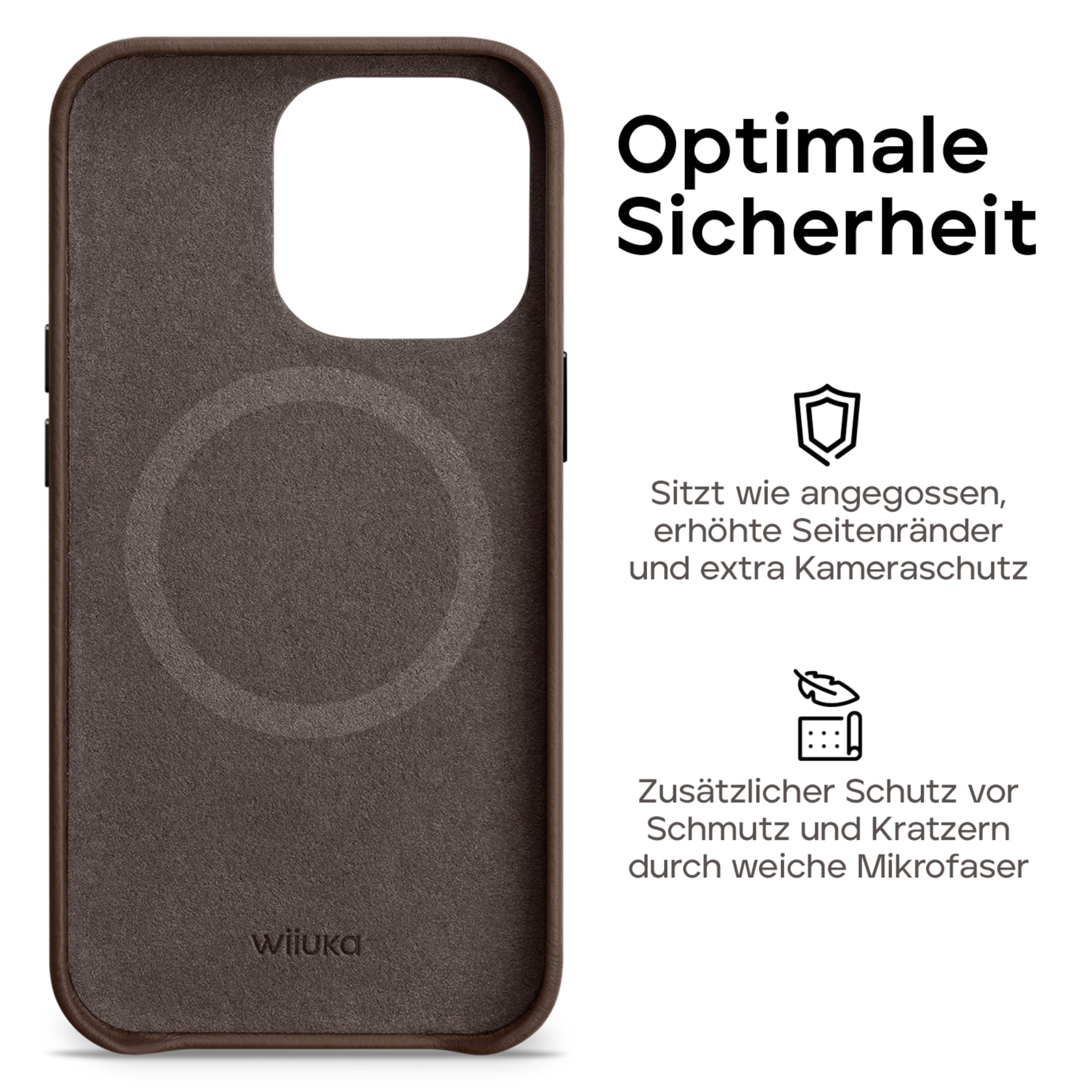 WIIUKA Funda para iPhone 15, piel de Alemania, funda de piel extrafina, funda premium para teléfono móvil, funda Qi, marrón vintage