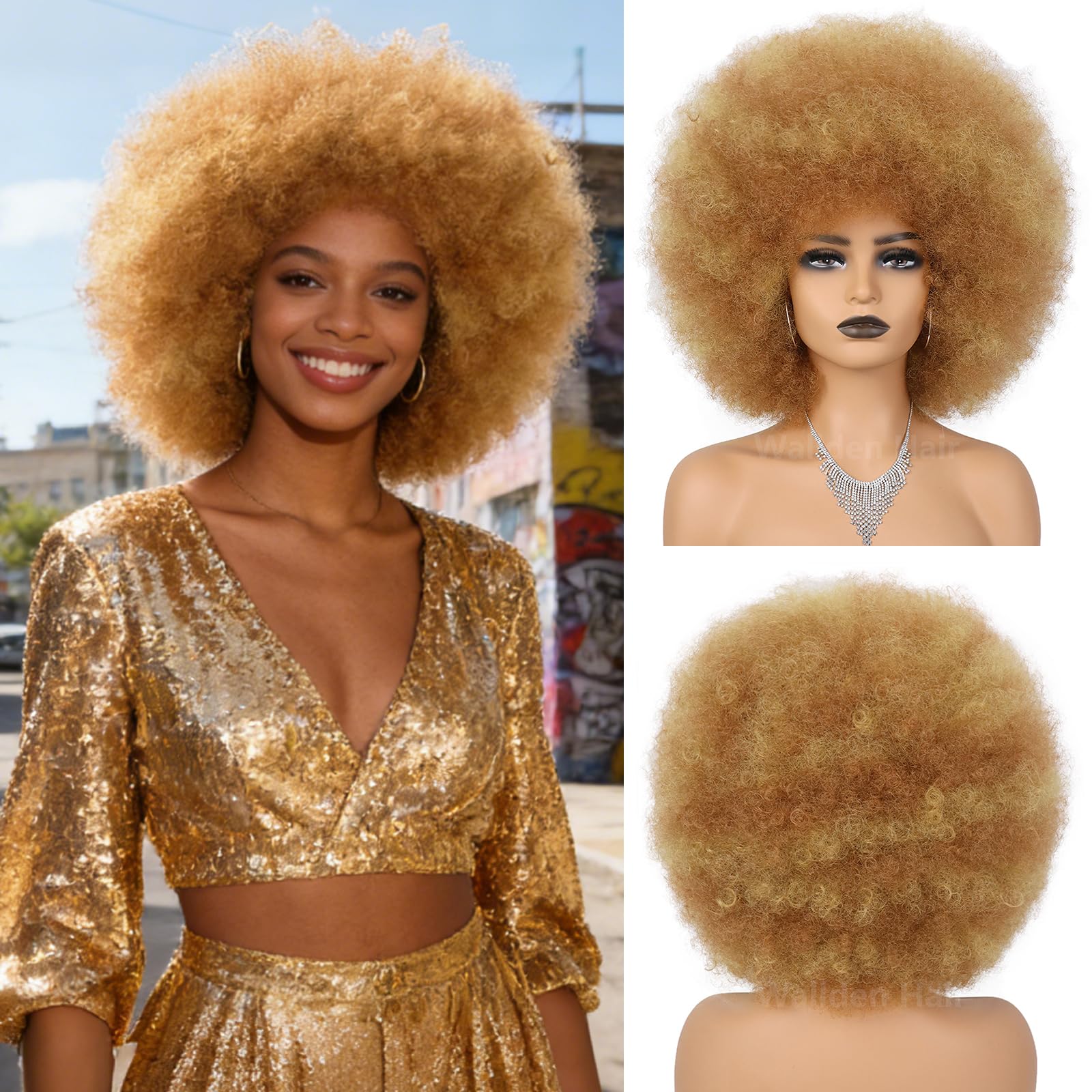 Wallden Hair Short Afro Puff 70s Wigs for Black Women Glueless Wear and Go Wig Fluffy Shoulder Length Heat Resistant Bouncy Colorful Wig and Synthetic