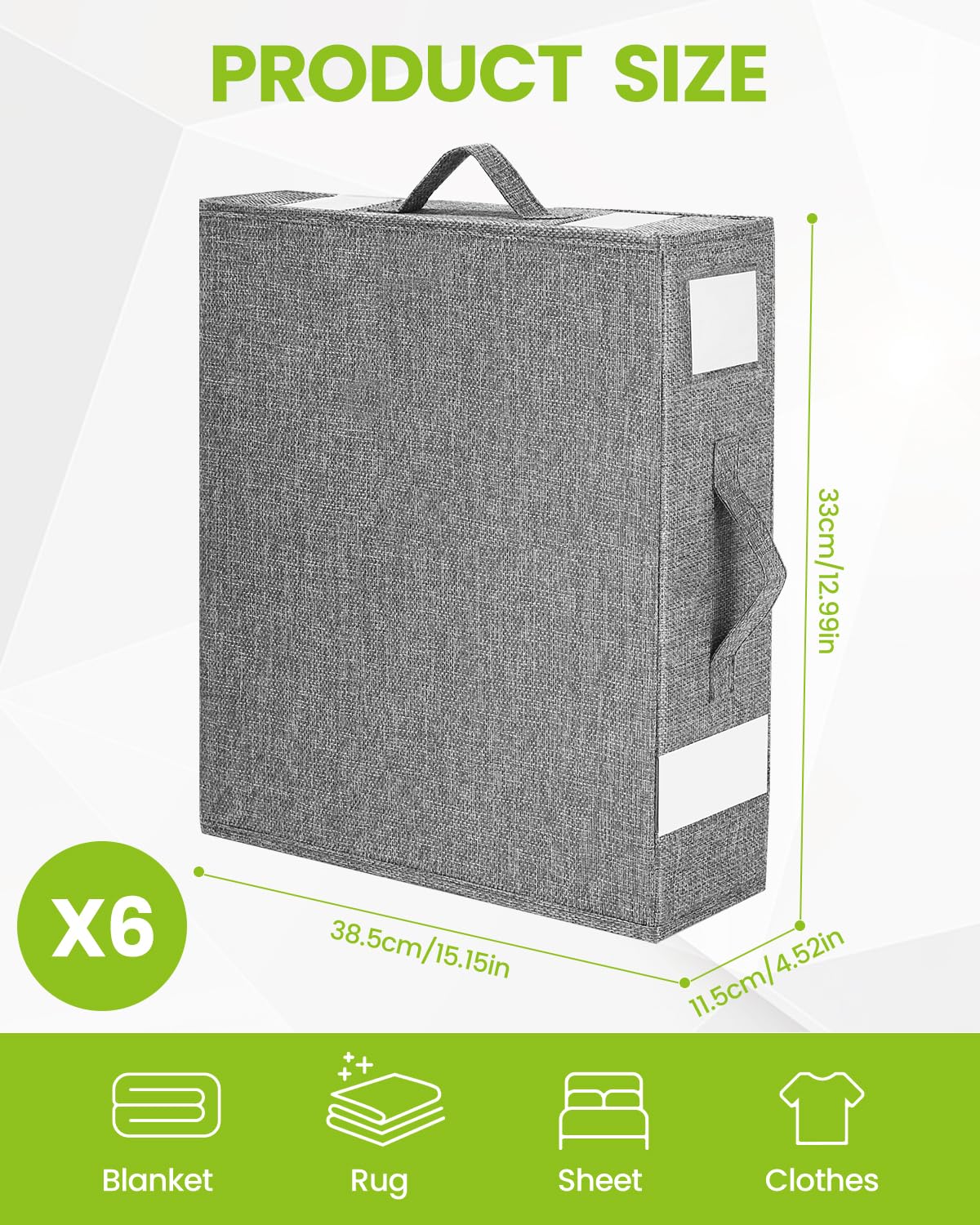 Boite Rangement Drap de Lit, 6 Pièces Sac de Rangement Vetement, Organisateur de Drap Pliable, Pouvant être Rangée Sous Lit, Organisateur Placard Vetement avec étiquette & Poignée, Gris