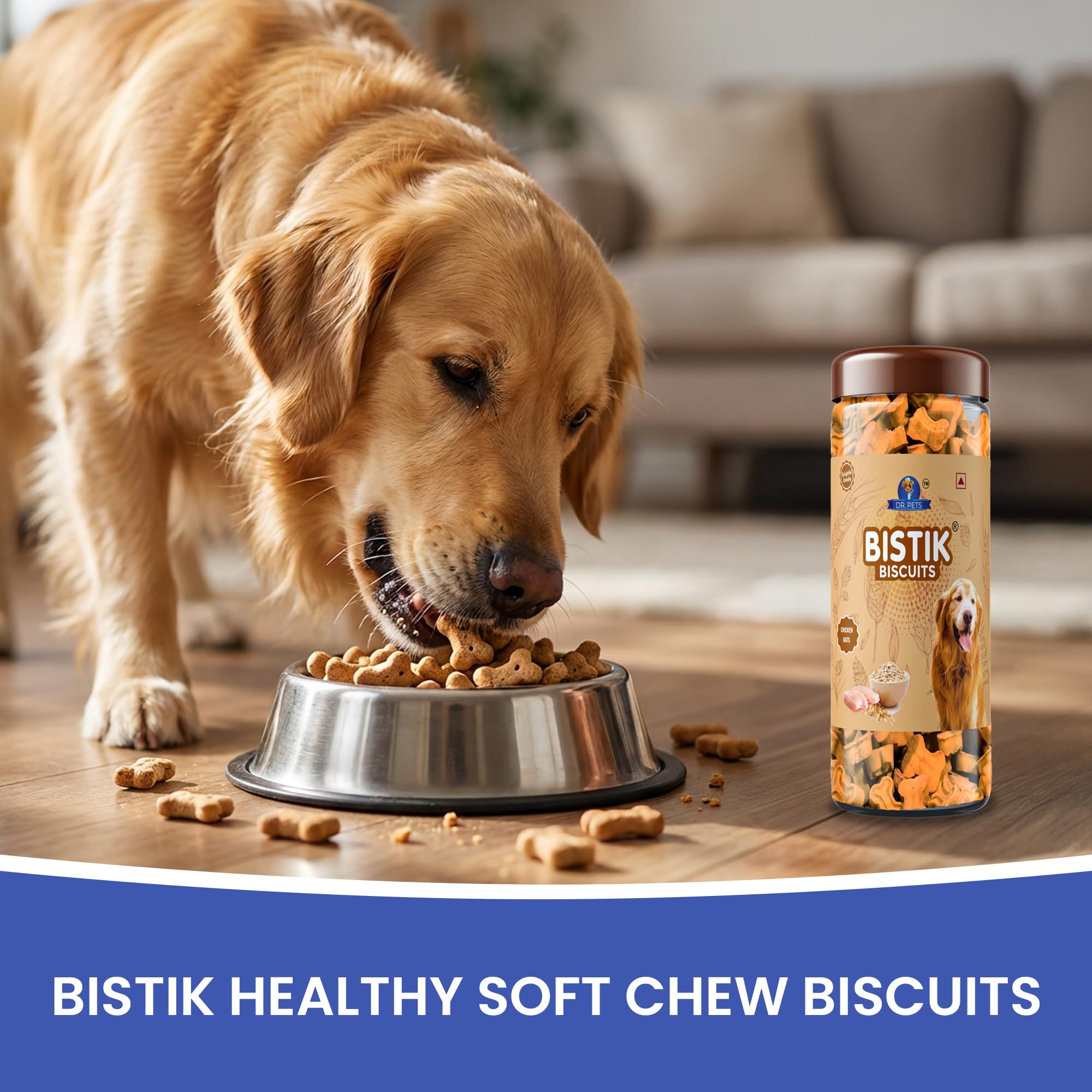 Dr. Pets Pack of 2 (450g Each) Bistik Dog Biscuits Chicken Oats Flavor | Gluten Free Dog Treats | Crunchy Daily Snacks | Supports Digestion & Bone Health | Natural Ingredients for Puppies & Adult Dogs 2