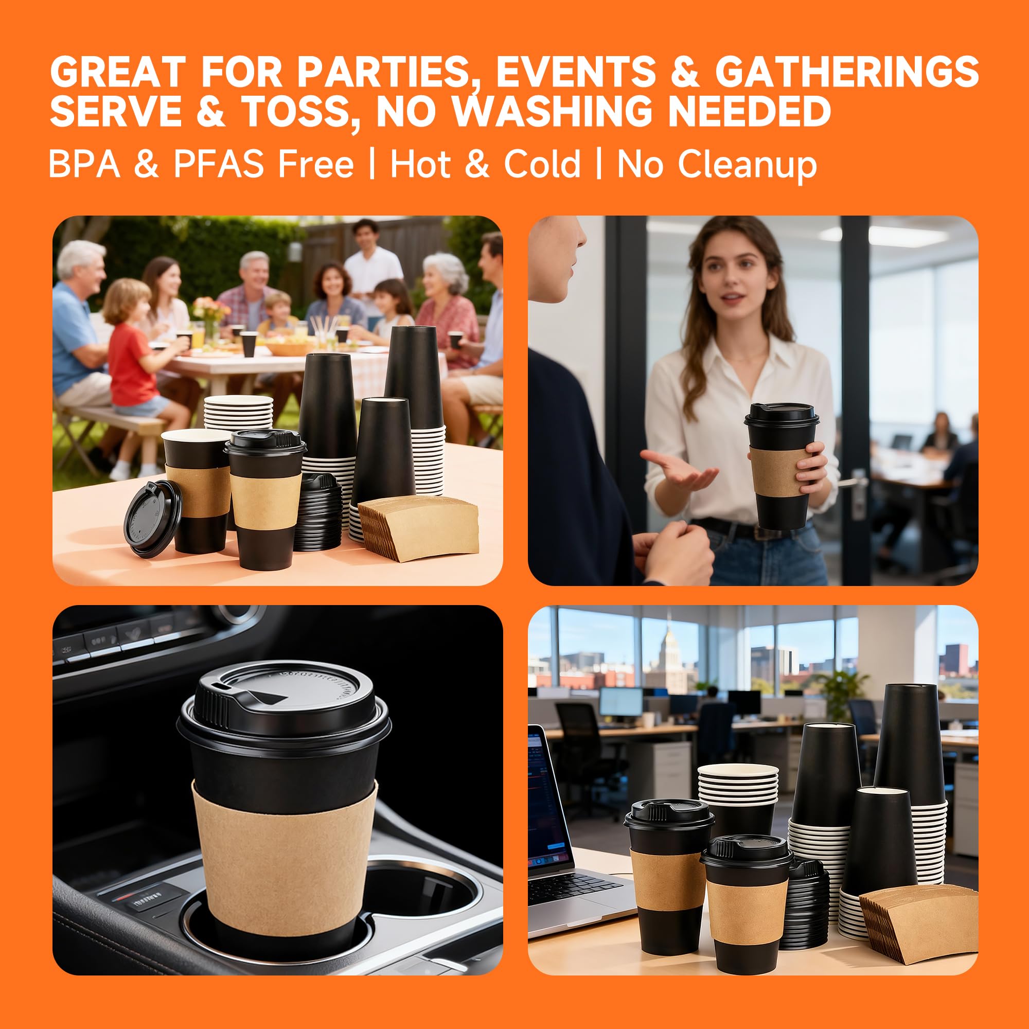 METAPRINT 100 Pack 16 oz Disposable Coffee Cups with Lids and Sleeves — Amazon image 8