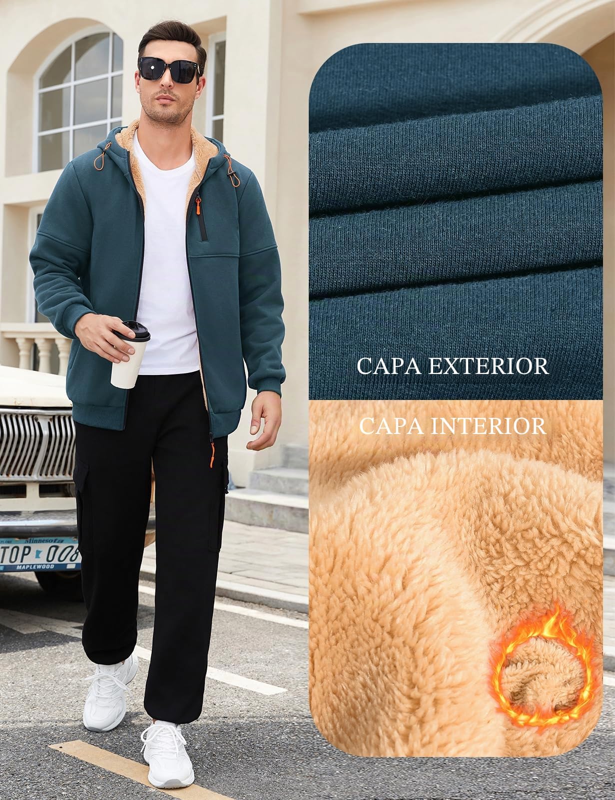 Sudaderas Hombres Invierno Forro Polar de Sudadera Cremallera Mantente Caliente Hoodie Chaqueta de Invierno para Hombre Sweatshirt