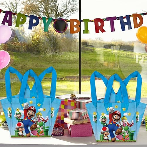 Miniatura 6 de YOPENMOUNE 20 bolsas de recuerdo de Mario, bolsas no tejidas reutilizables para Super Bros suministros de fiesta de cumpleaños, baby shower,