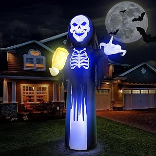 KatchOn, Light Up Halloween Inflatable Grim Reaper - 7.8 Feet | Halloween Grim Reaper Inflatables for Halloween Decorations Outdoor | Scary Skeleton Inflatable | Halloween Blow Up Yard Decorations
