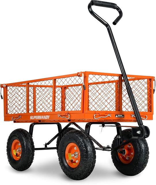 SuperHandy Wagon Utility Cart Hand Truck Manual Heavy Duty Lawn Garden with Removable Side Meshes 400 lbs Max Capacity