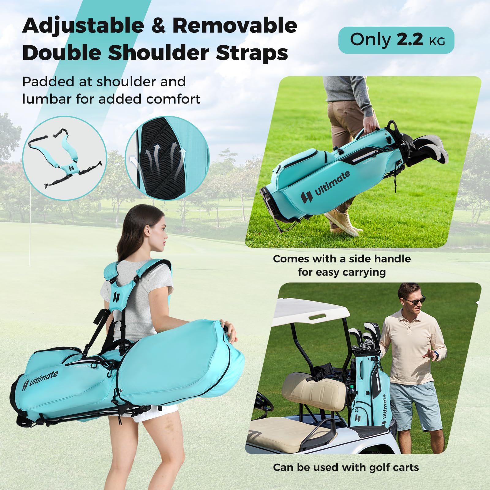 COSTWAY Golf Standtasche, Golf Bag mit 8 er Unterteilung & Regenhaube, leichte Golftasche mit 5 Taschen & Standfüßen, Pencil Bag tragbar für Herren, Damen