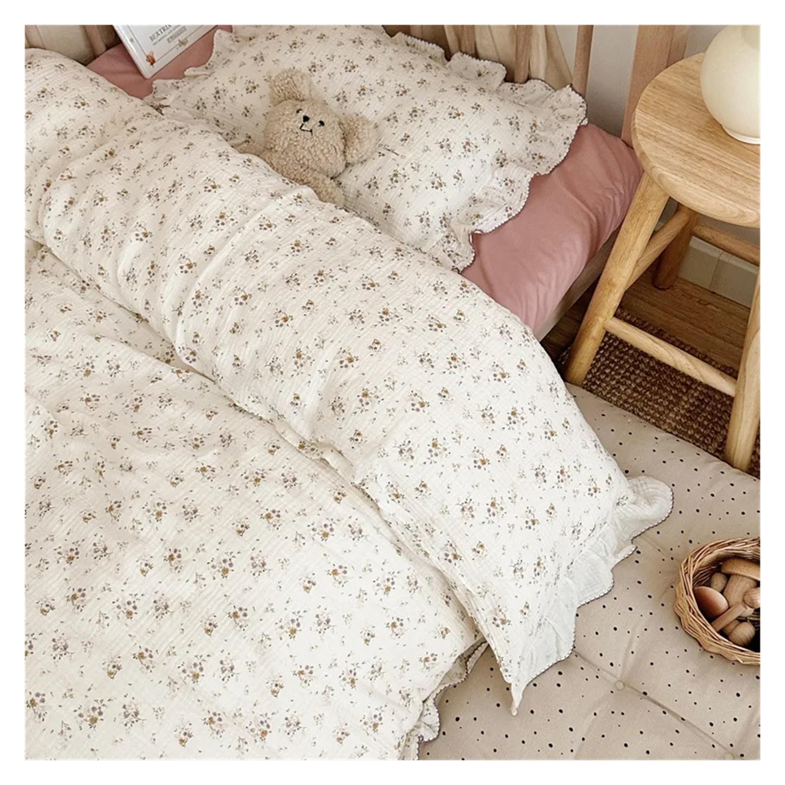 Juego de edredón de 3 piezas, juego de ropa de cama de muselina de algodón para cuna, funda de edredón y funda de almohada, sin relleno