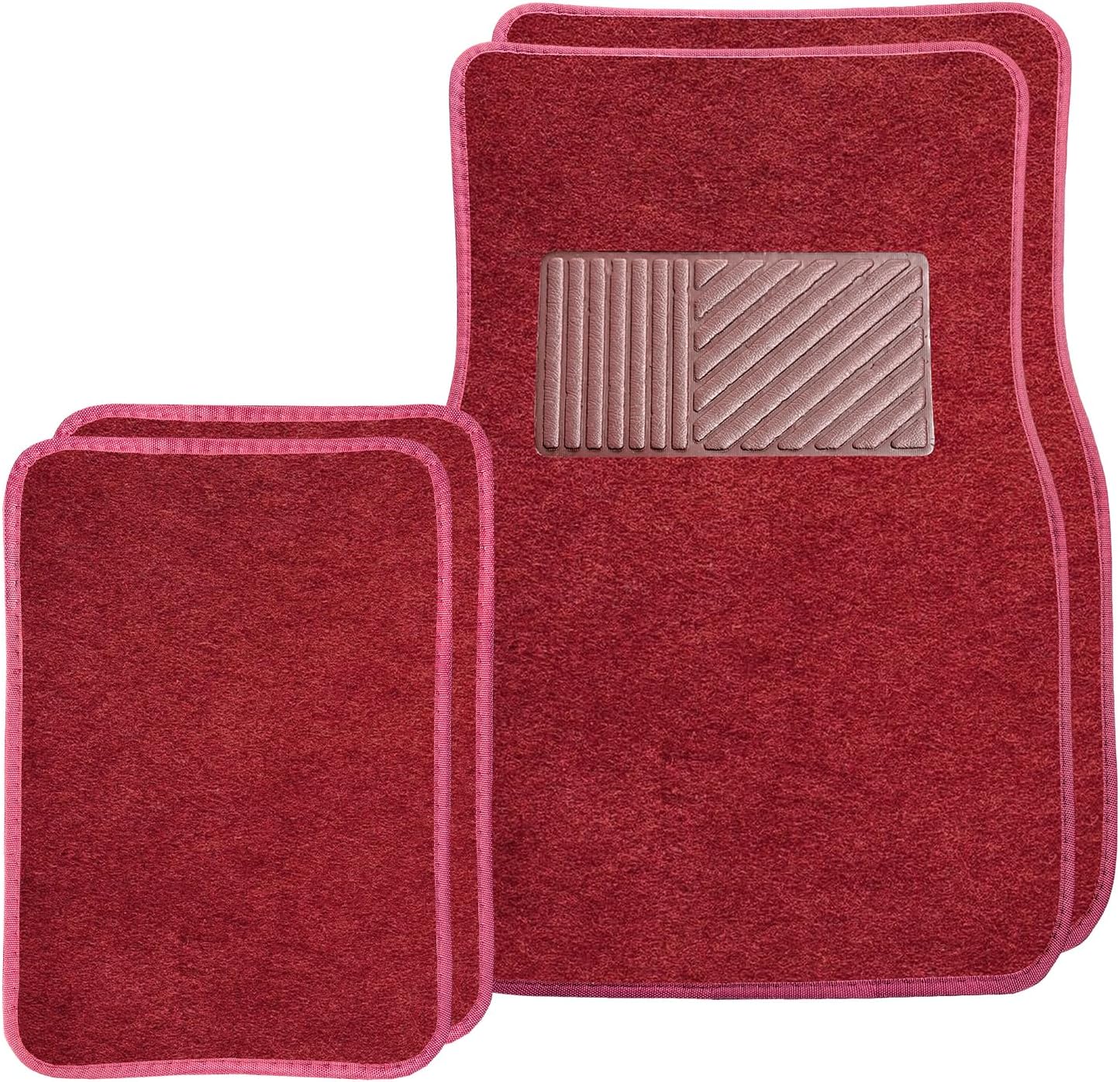 4 PCS Car Floor Mats, Anti-Slip Auto Front & Rear Floor Protectors with Driver Heel Pad, Waterproof Protective Carpets for SUVs Trucks Sedans Vans, Car Accessories (Wine Red)