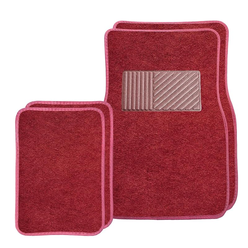 Kit de Tapetes Automotivos PKOLSFE em Poliéster e PVC, Antiderrapantes, Vermelho Vinho, 4 Peças