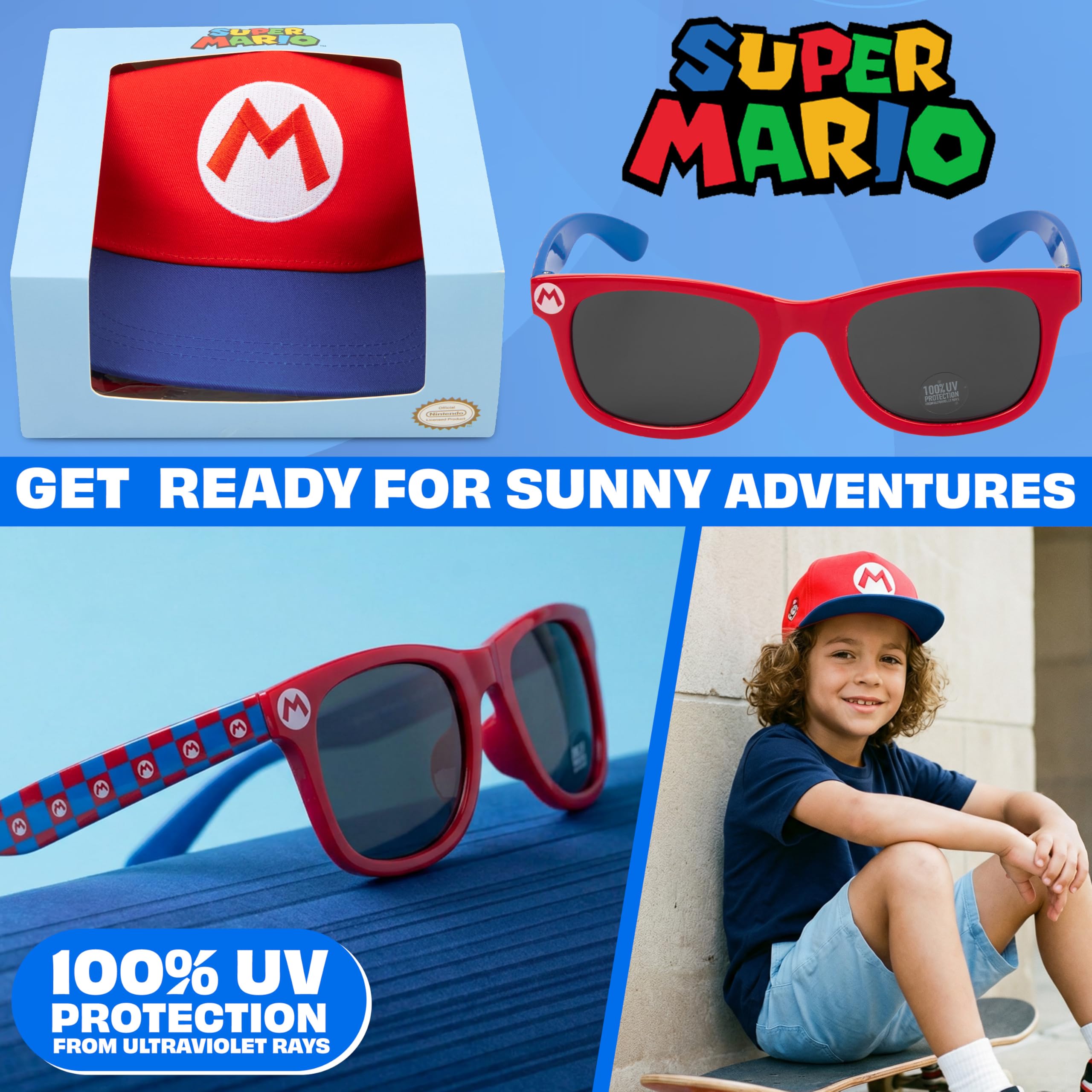 Get Trend Minecraft | Fortnite | Super Mario | Spongebob Boys Baseball Cap Occhiali da sole set, cappello regolabile, 100% UV Shades - 3