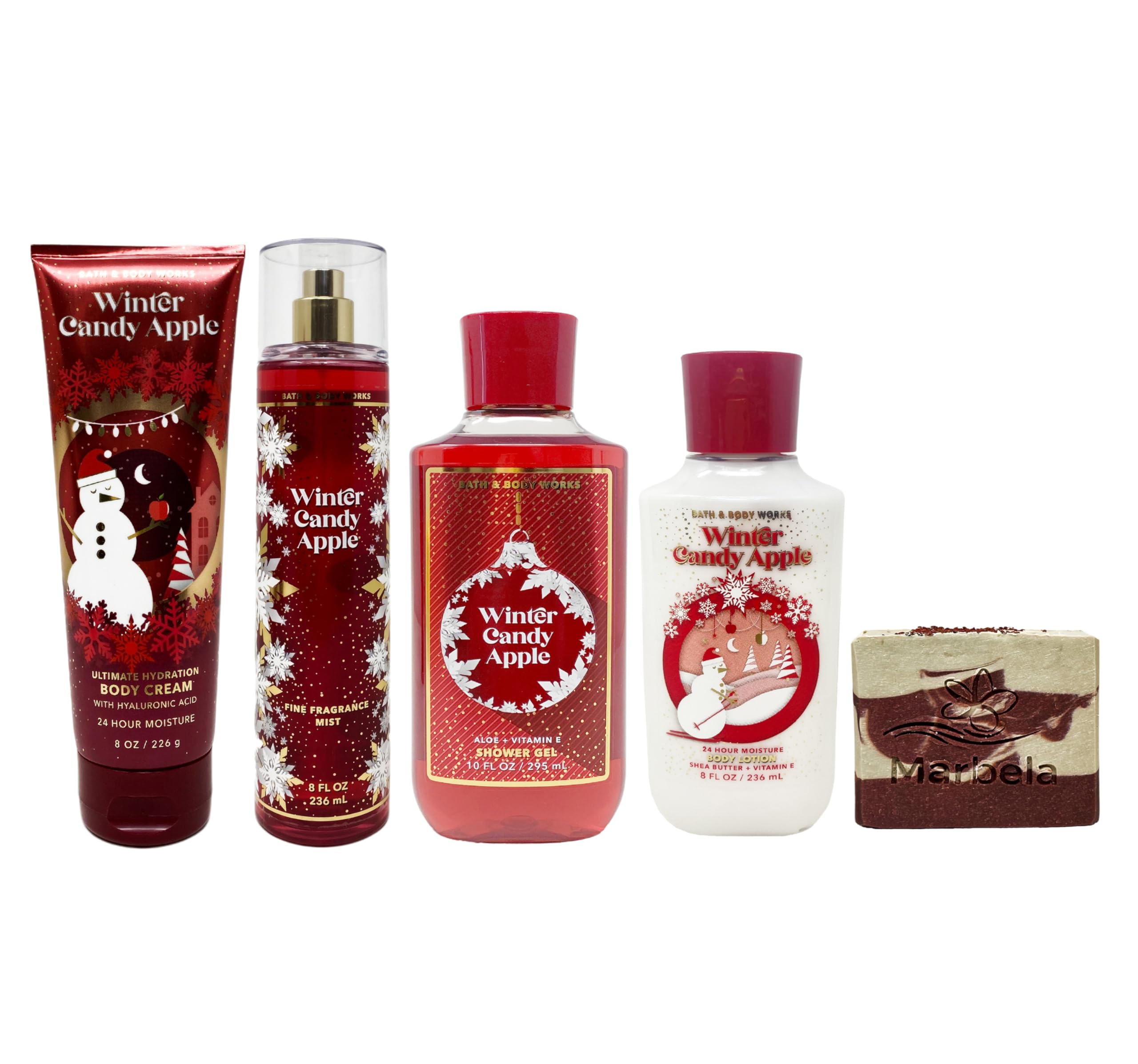 Bath & Body Works Winter Candy Apple - Ultimate Hydration Body Cream, Fine Fragrance Mist, Shower Gel and Mosturizing Body Lotion - with a Cherry On Top Bar Soap