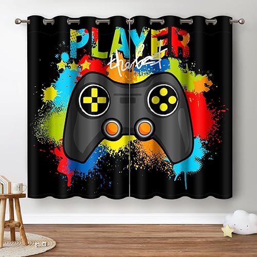 Jekeno Cortinas opacas con control de videojuegos, decoración colorida de consola de videojuegos para niños, adolescentes, dormitorio, hogar, sala