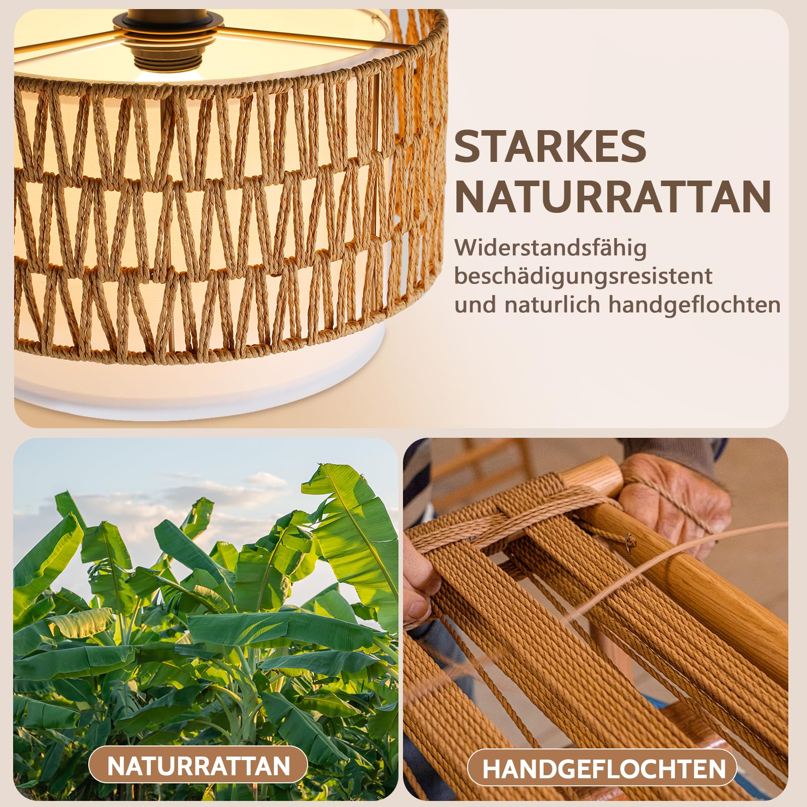 Lampada da terra ad arco per soggiorno, stile boho dorato: lampada da terra in rattan, dimmerabile con telecomando, lampada ad arco incl. 1 LED da 9 W adatta per ufficio e camera da letto