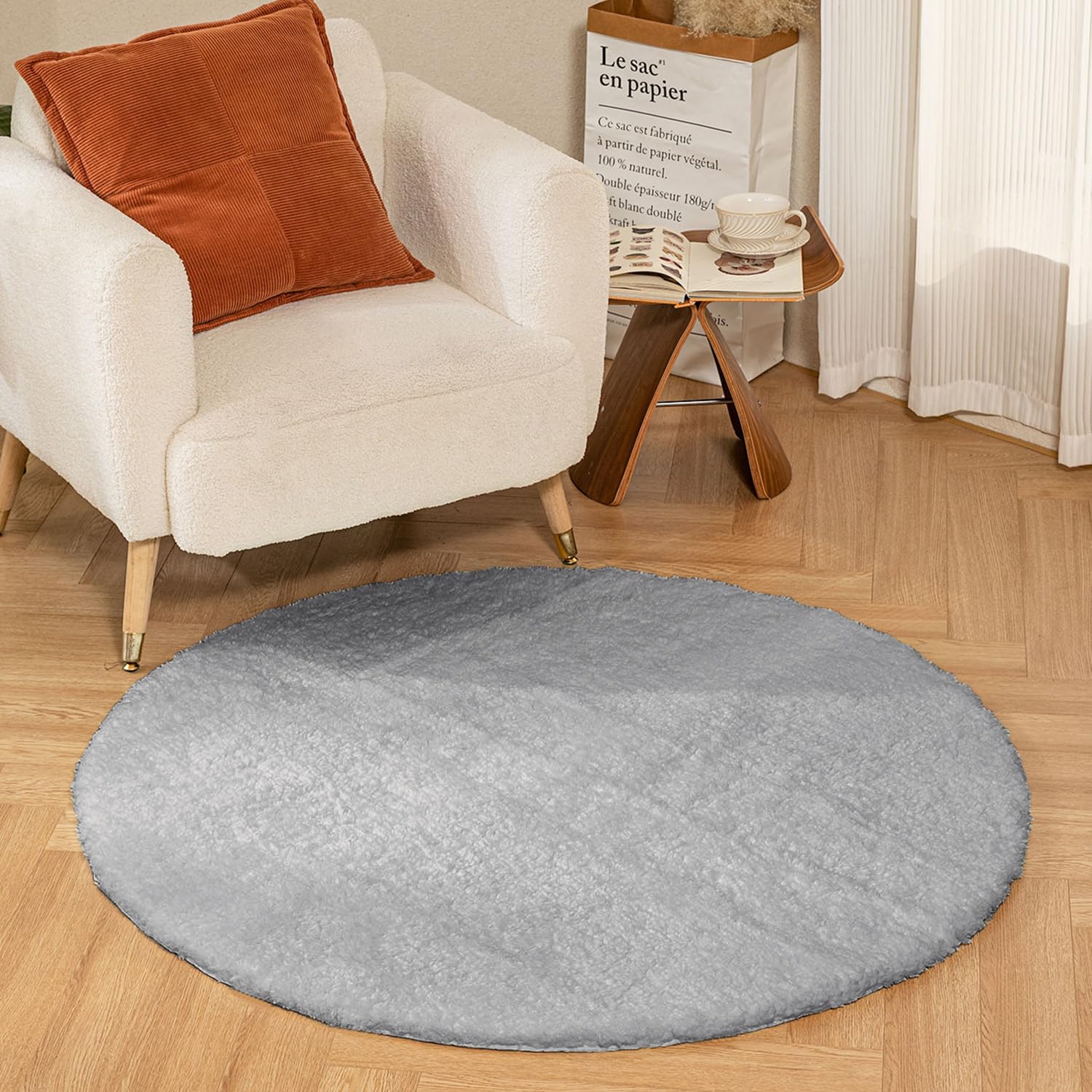 Latepis Tapis Rond 120 cm Gris Chambre Enfant Doux Tapis Salon de Bain Lavable Moelleux Antidérapant