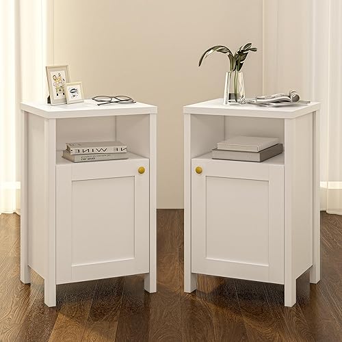 furtble Juego de 2 mesitas de noche, mesa de noche moderna, mesa auxiliar de sofá con estante de almacenamiento, mesita de noche estrecha, muebles