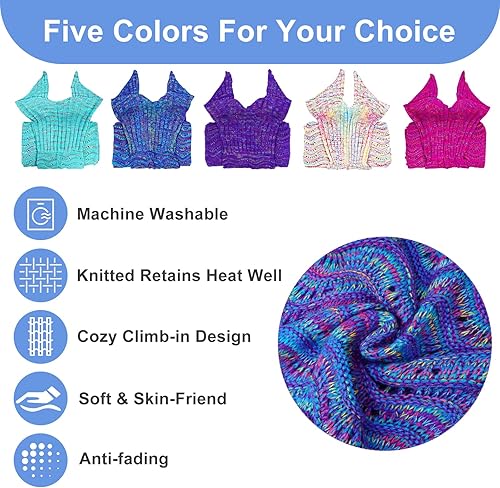 Miniatura 6 de DDMY- Cobija de cola de sirena para niños, adolescentes, adultos, cobijas de cola de sirena hechas a mano, tejido de crochet, para todas las