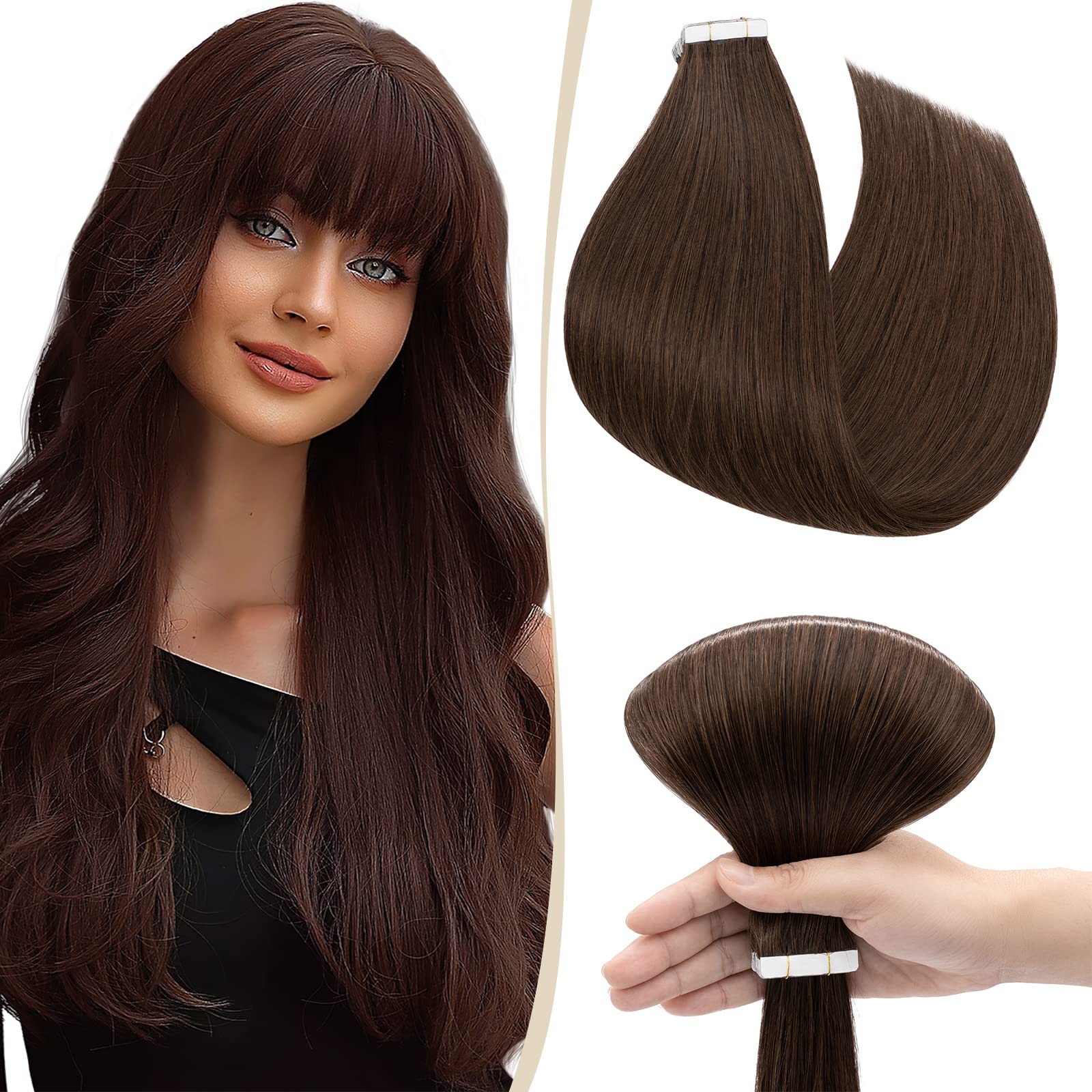 12"(30cm) SEGO 10PCS Extensiones Adhesivas Naturales Pelo Humano sin Clip [#4/27 Castaño Chocolate/Rubio Oscuro] Cabello 100% Remy Liso Balayage Tape in Human Hair (20g) — view 42