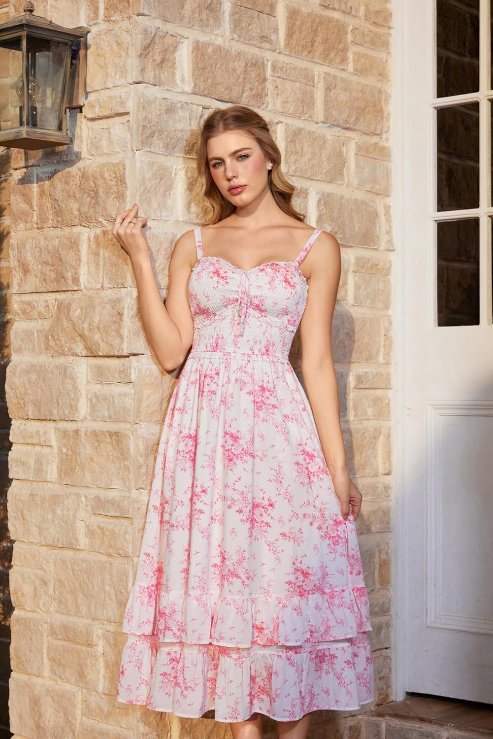 Scarlet Darkness Women's Floral Cottagecore Dress Smocked A Line Casual Boho Sundress with Pockets - Image 7