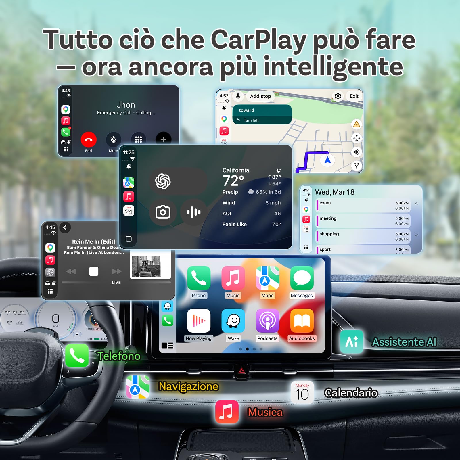 Ottocast Mini Pico 2026 Adattatore Wireless CarPlay & Android Auto, WiFi 6 & Bluetooth 5.4, USB Plug & Play, Da CarPlay/Android Auto Cablato a Wireless,Riconnessione automatica, aggiornamento OTA