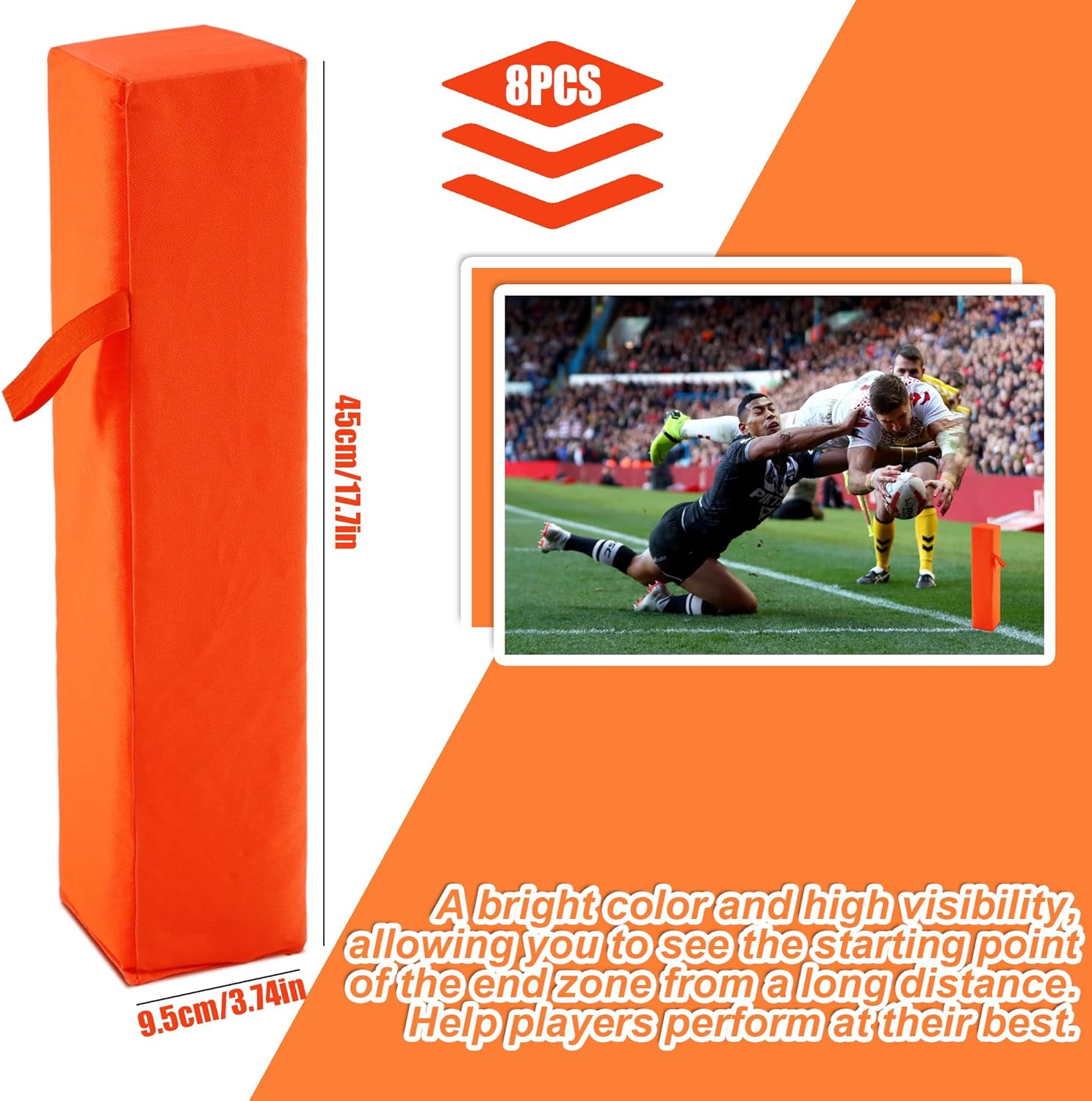 Football Pylons Football Field Markers End Zone Markers Sand Weighted Anchorless Football Endzone Pylons Football Accessories- Orange