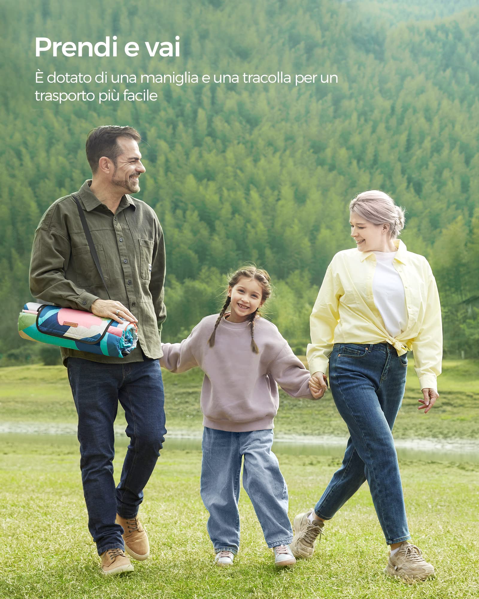 SONGMICS Coperta Picnic, 200 x 150 cm, Grande, Telo da Campeggio, Parco, Giardino, Spiaggia, Strato Impermeabile, Lavabile in Lavatrice, Pieghevole, Motivo Felci Multicolore GCM002Q01