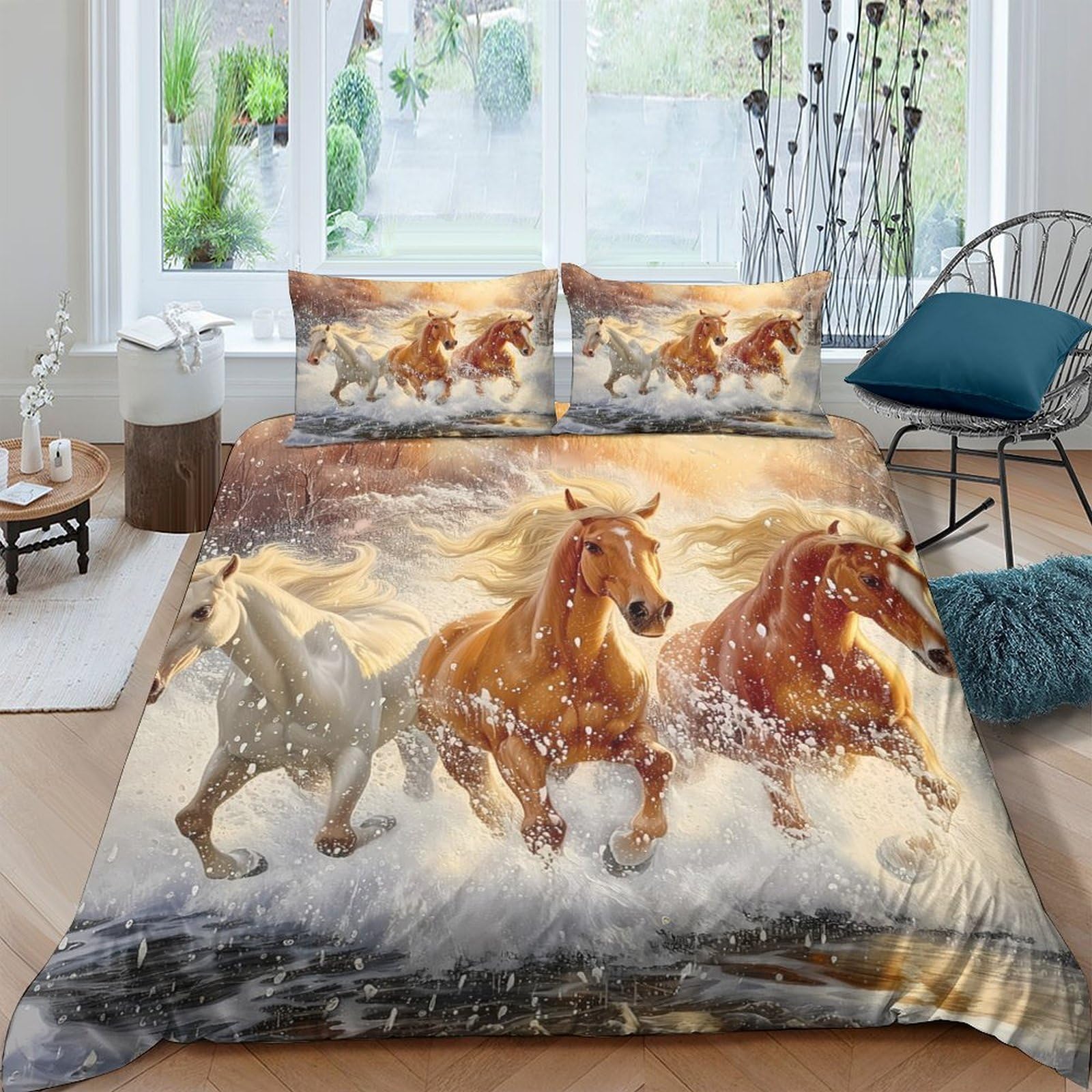 Ctjqhvkz Style-9 3D Printed Wild Horse Fitted Sheet Microfiber Soft Brown Running Horses Bed Cover For Bedroom Guest Room Mattress Protection Single（135X200cm）