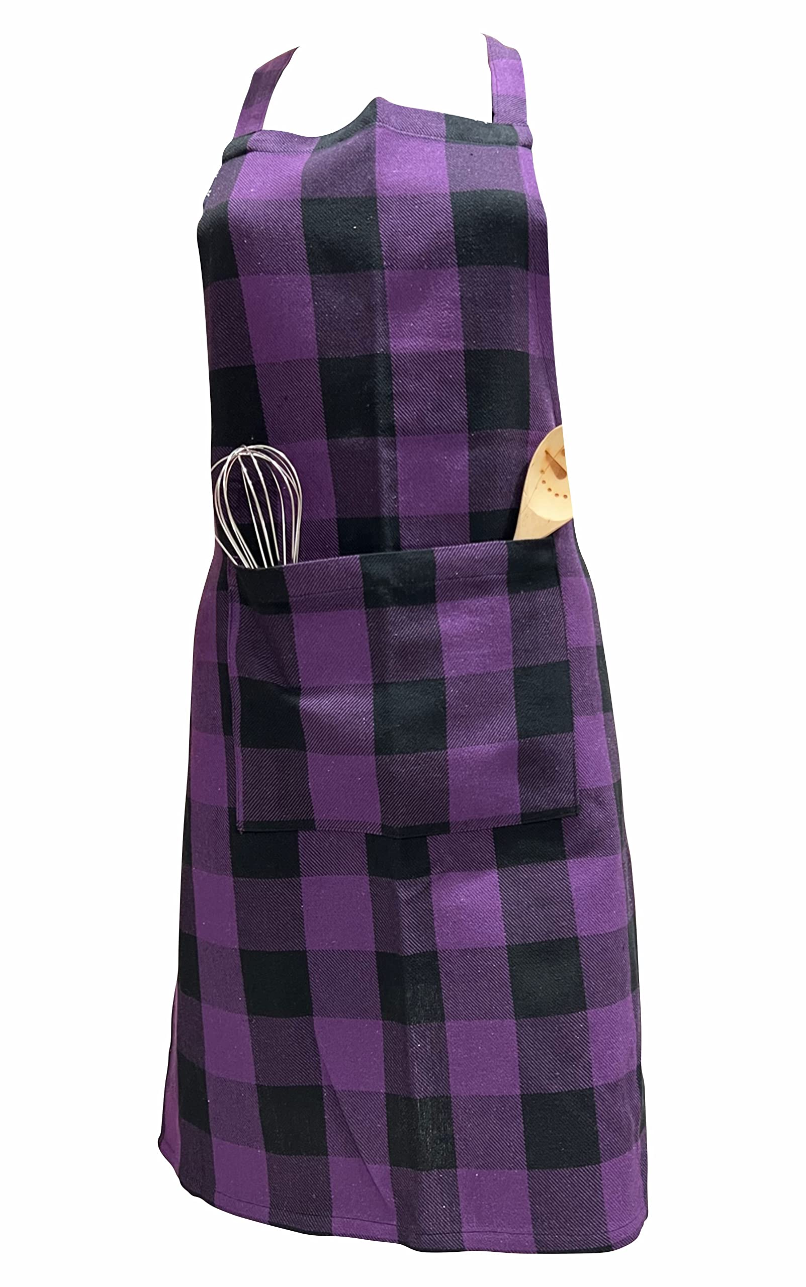 PIXEL HOME DECOR© Delantal de cocina de algodón con correa ajustable para el cuello y lazos con bolsillo central con gasa de algodón resistente y duradera