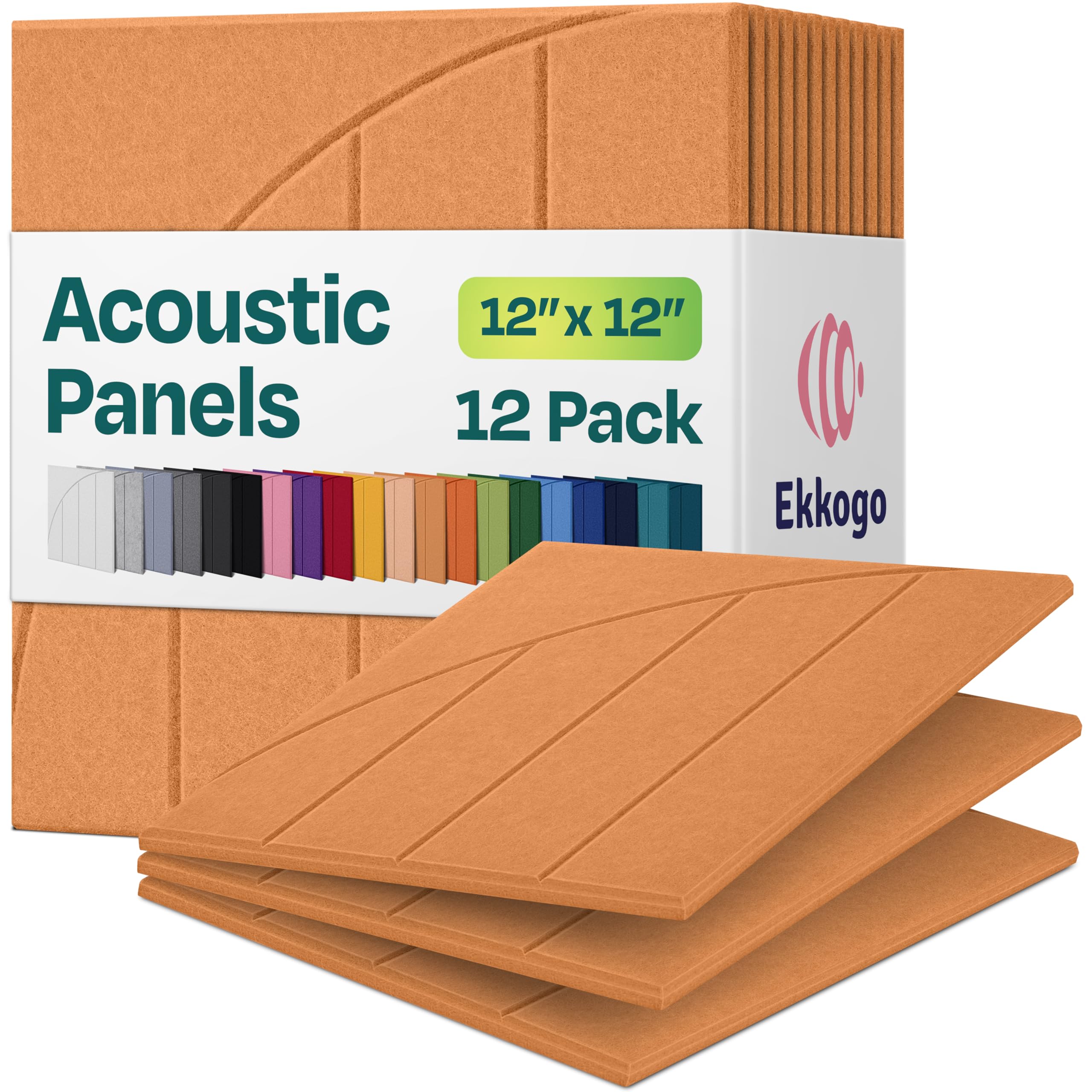 Acoustic Panels 12-Pack Soundproof Wall Panels 12"x12"x0.4" Decorative Sound Dampening for your Home, Office, Studio, Bedroom & More with Unique ModuArc Carving [70'S Orange]