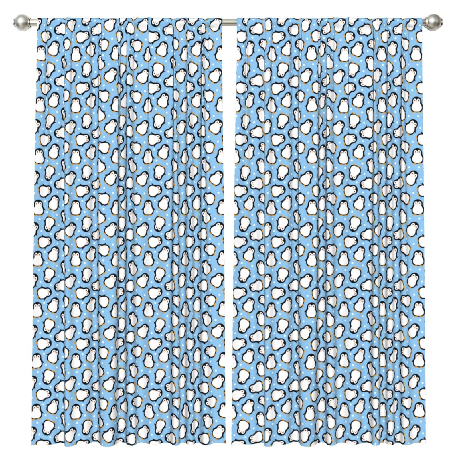InOmak Cute Penguin Cartoon Pattern, 2 Panels Window Curtains 52 x 84 Inch Blackout Curtains for Living Room Bedroom