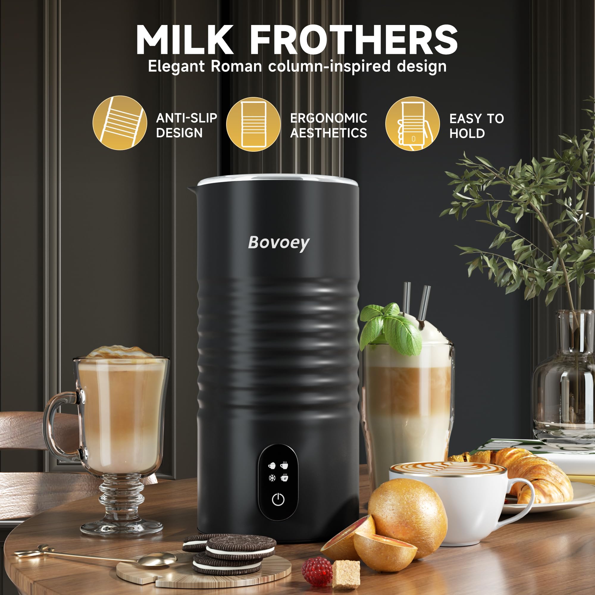 Elektryczny spieniacz do mleka, ręczny zestaw 4 w 1, automatyczny spieniacz do mleka i parowar, zestaw do robienia zimnej pianki do gorącej czekolady, latte, cappuccino i macchiato, elektryczny mikser