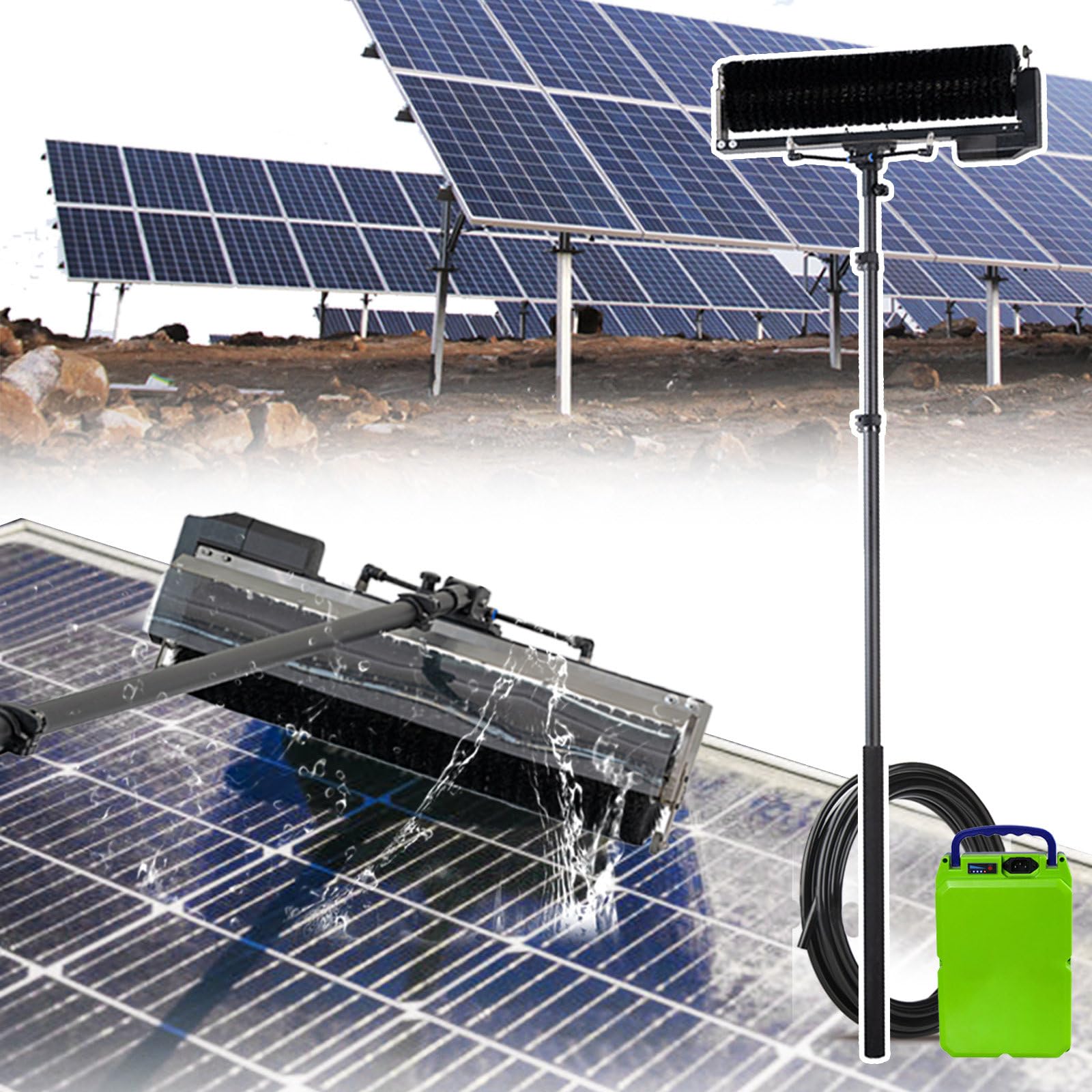 ASerZenith Outdoor Solar Panel Cleaning Kit - 60Cm Electric Brush With 360° Rotation, Adjustable Telescopic Pole, 10M Hose & 26000Mah Battery, 5.5M/18Ft For Efficient Cleaning,3.5M/11.4Ft