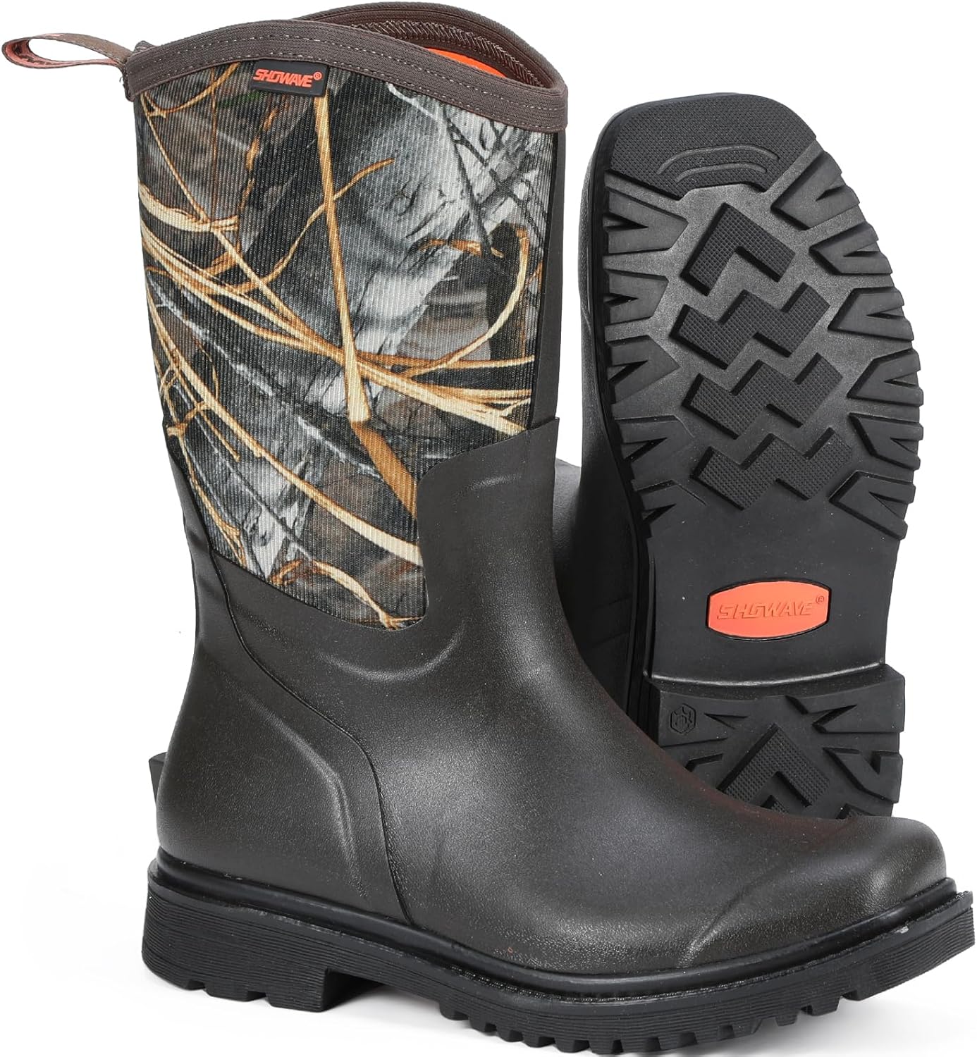 Showave Square Toe Rubber Boots for Men Insulated Rain Boots Men Waterproof Mud Boot for Gardening Farming Outdoor