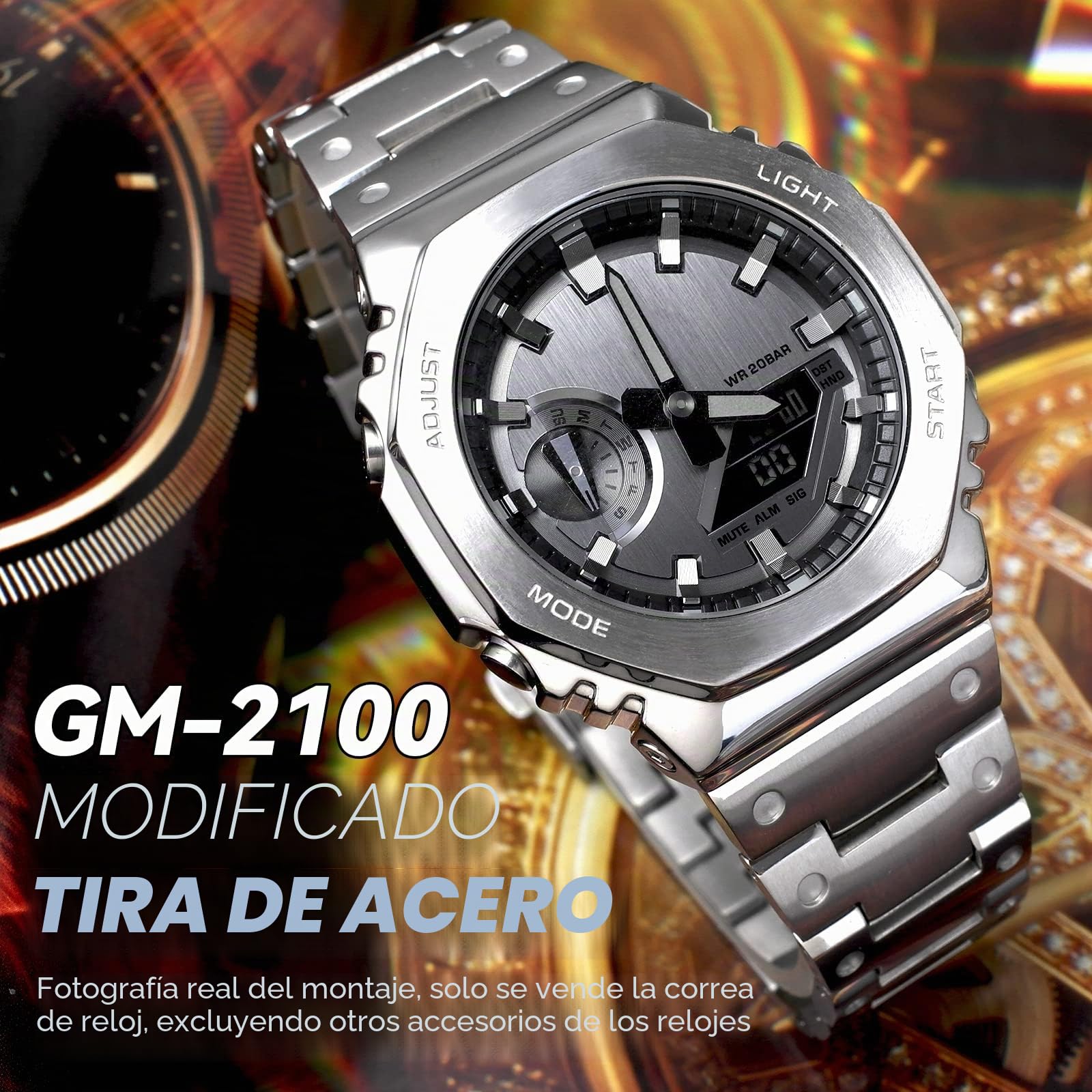 Correa de Reloj de Metal para Hombre Compatible con Casio GM-2100, Pulsera de Acero Inoxidable 316 Compatible con G-SHOCK GM2100B, Liberación Rápida