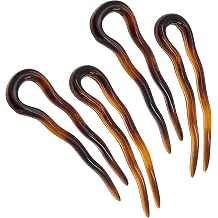 Camila Paris AD823 French Twist Stick Hair Fork, 4 Small Wavy U Shaped Hair Pin Clip for Spiral Updo Bun, Tortoise Shell, Fashion Flexible Durable Styling Hair Accessories for Women, Made in France