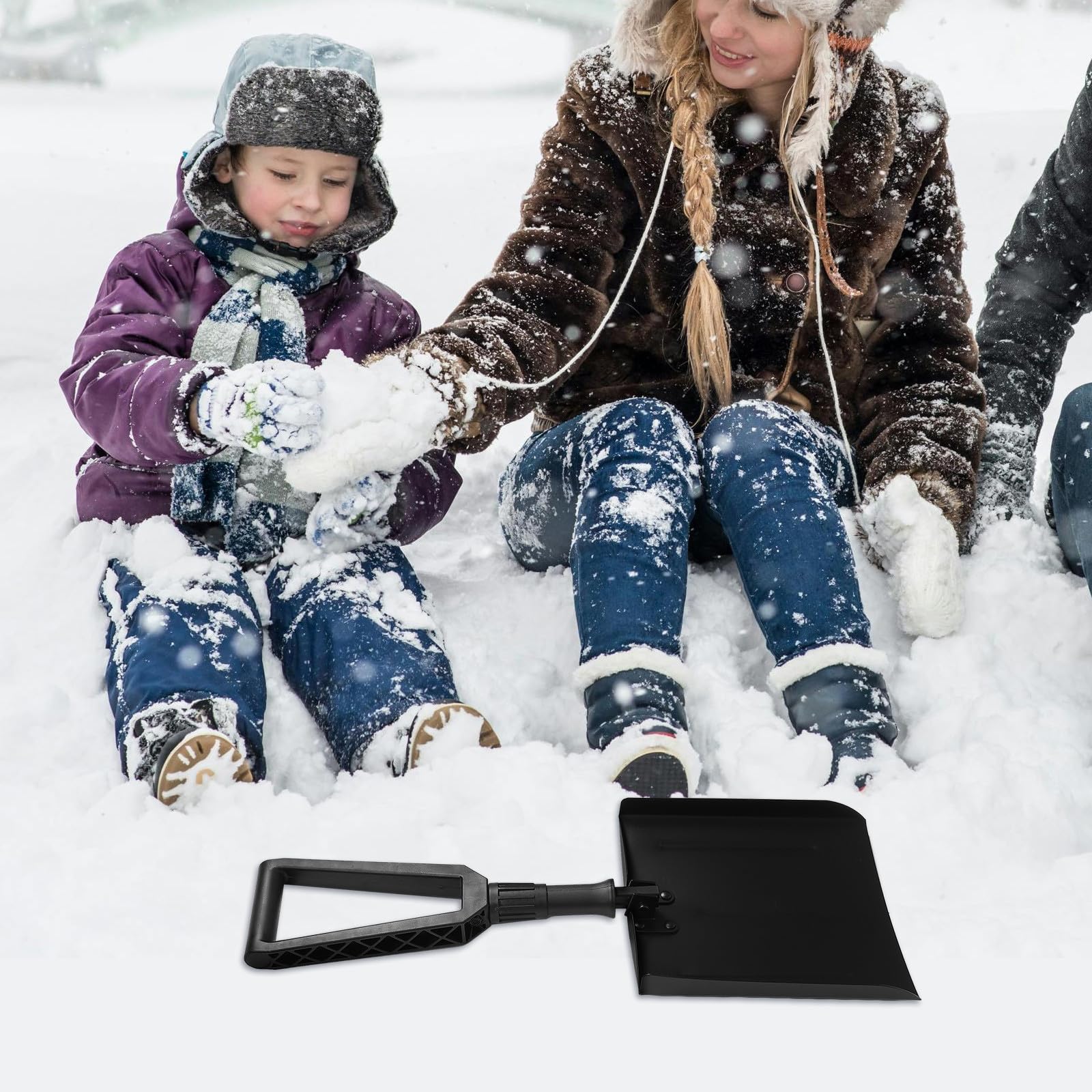 DOITOOL Pala de Nieve Plegable para Coche Mango de Hierro y Bolsa de Tela, Herramienta Portátil para Quitar Nieve en Entradas y Camping