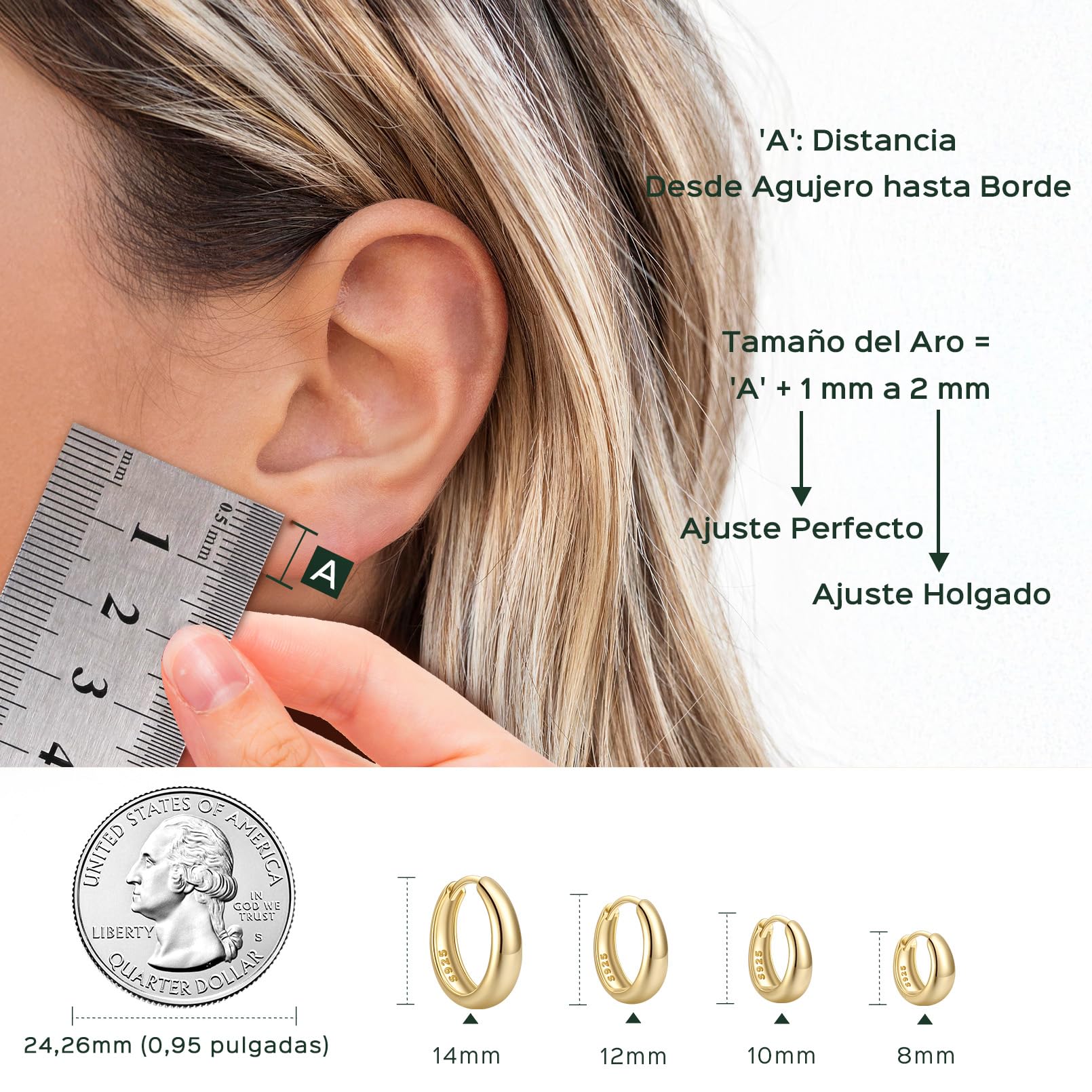 ChicSilver 925 Plata Pendientes Aros Gordos Mujer Hoop Earrings Anchos