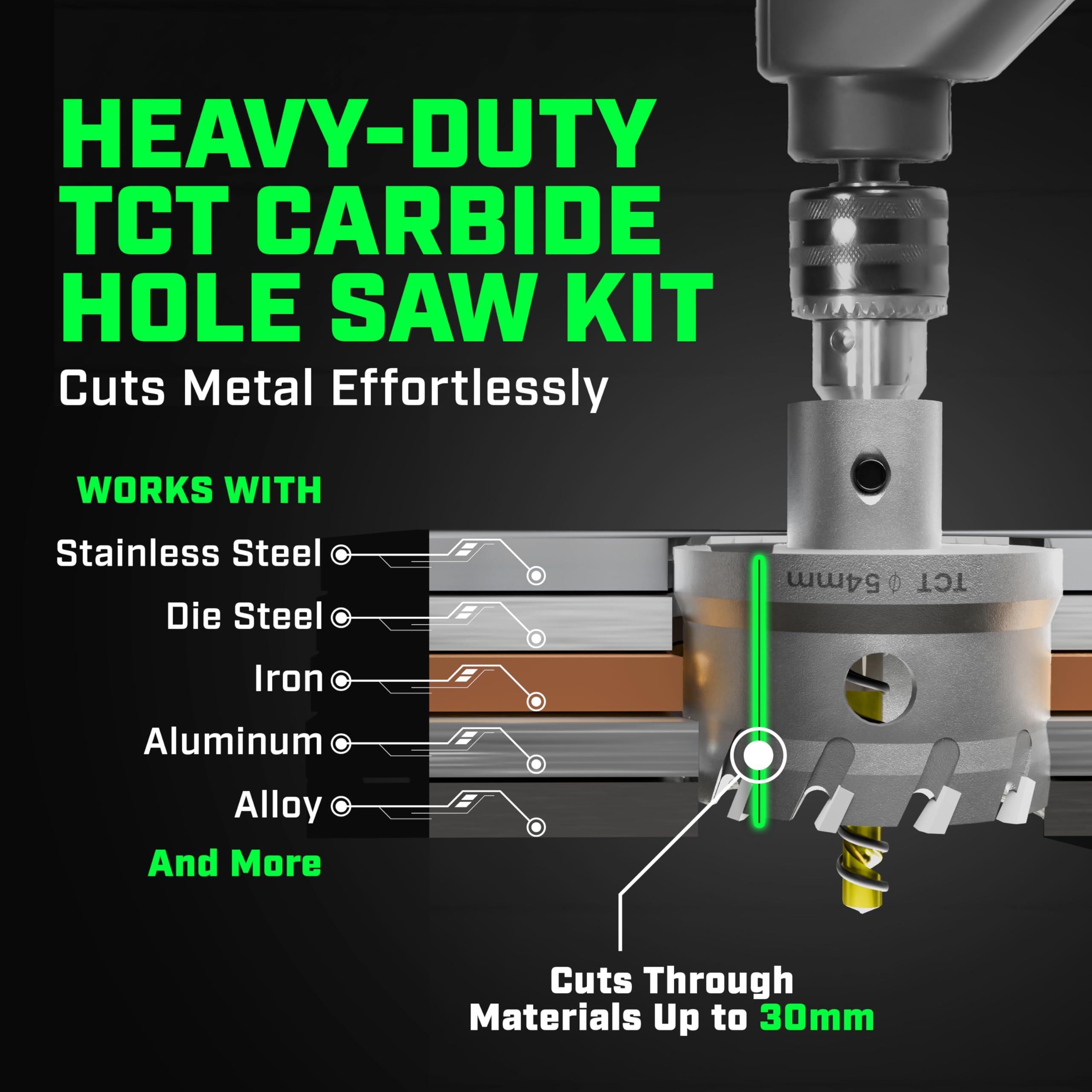 TCT - Kit de sierra perforadora de carburo de 22 piezas, juego de sierra perforadora de carburo de 9/16 a 2-1/8 pulgadas para metal, acero inoxidable, madera, incluye 2 brocas, herramienta de