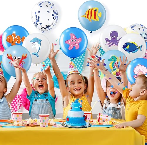 Miniatura 5 de 50 globos de animales marinos decoración de fiesta, globos de látex para fiesta de cumpleaños bajo el mar, temática oceánica para niños y niñas,