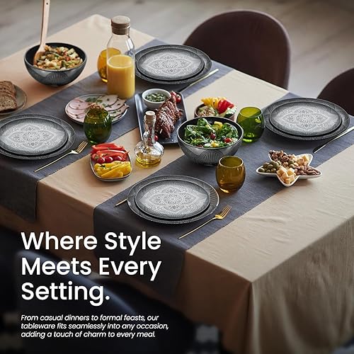 Miniatura 5 de bzyoo Juego de vajilla de melamina negra de 12 piezas, duradero, apto para lavavajillas, platos y cuencos negros, ideal para fiestas, juego de