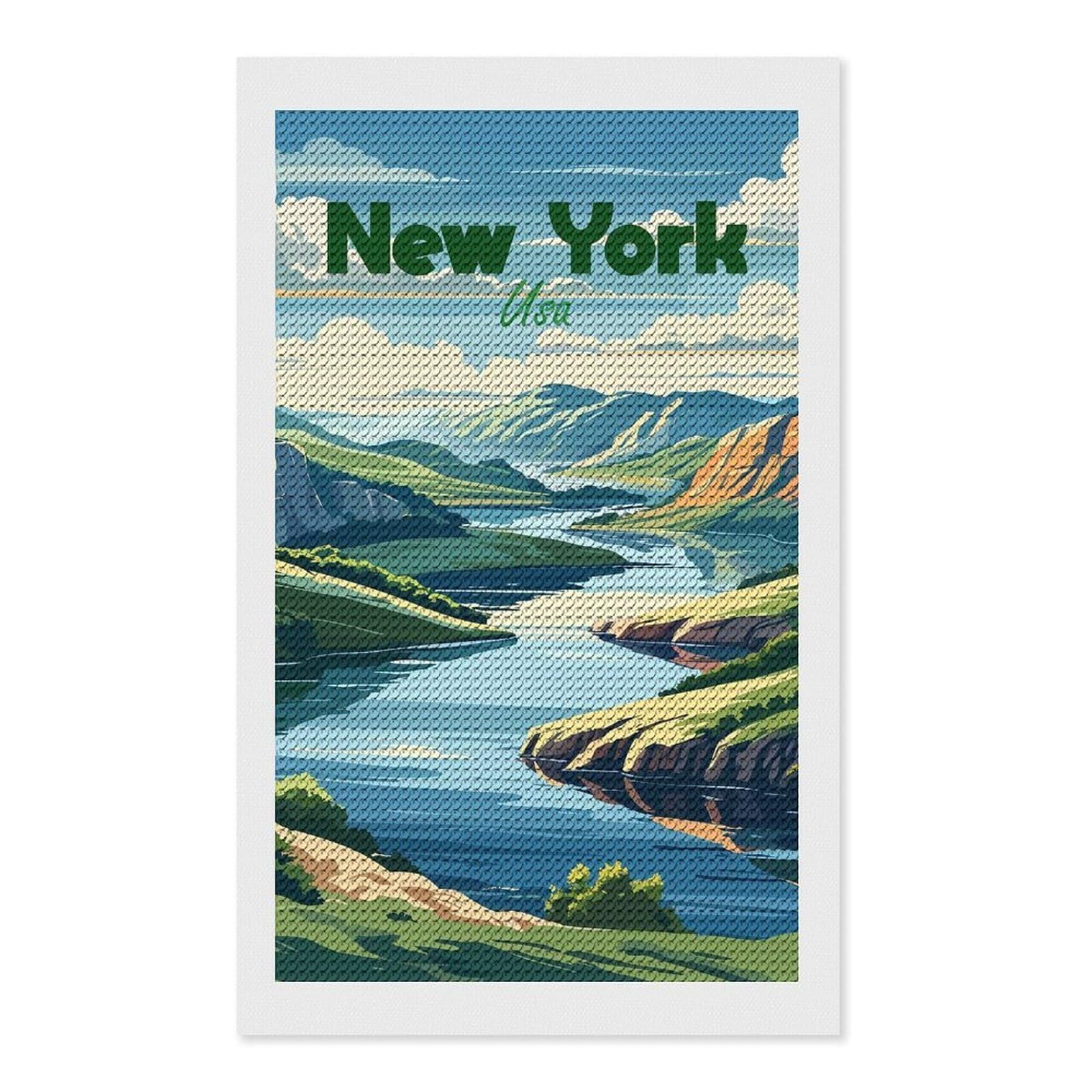 Junmoney New York Landscape Illustration Diamond Painting Canvas Set 12"x20", Easy to Enjoy, Adhesive Canvas, Office Decor, Holiday Gift Idea, with Tool Kit