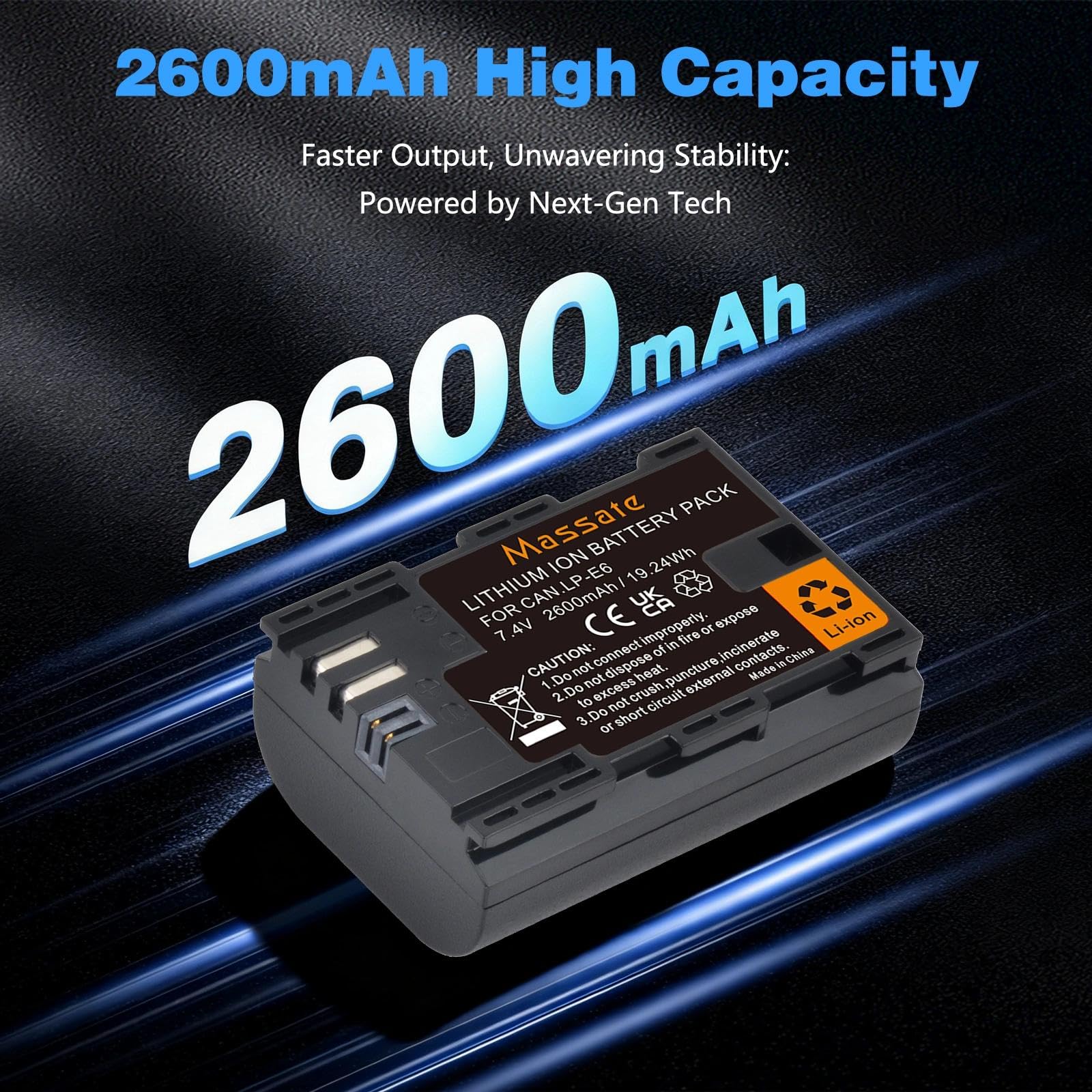 Zestaw 3 baterii 2600 mAh LP-E6 + szybka ładowarka LED PD20W — pełne ładowanie w ciągu 2,5 godziny, akumulator LP-E6 do Canon EOS 5D Mark II/III/IV, 5DS/R, 6D/6D II, 7D/7D II, 60D 70D 80D 90D