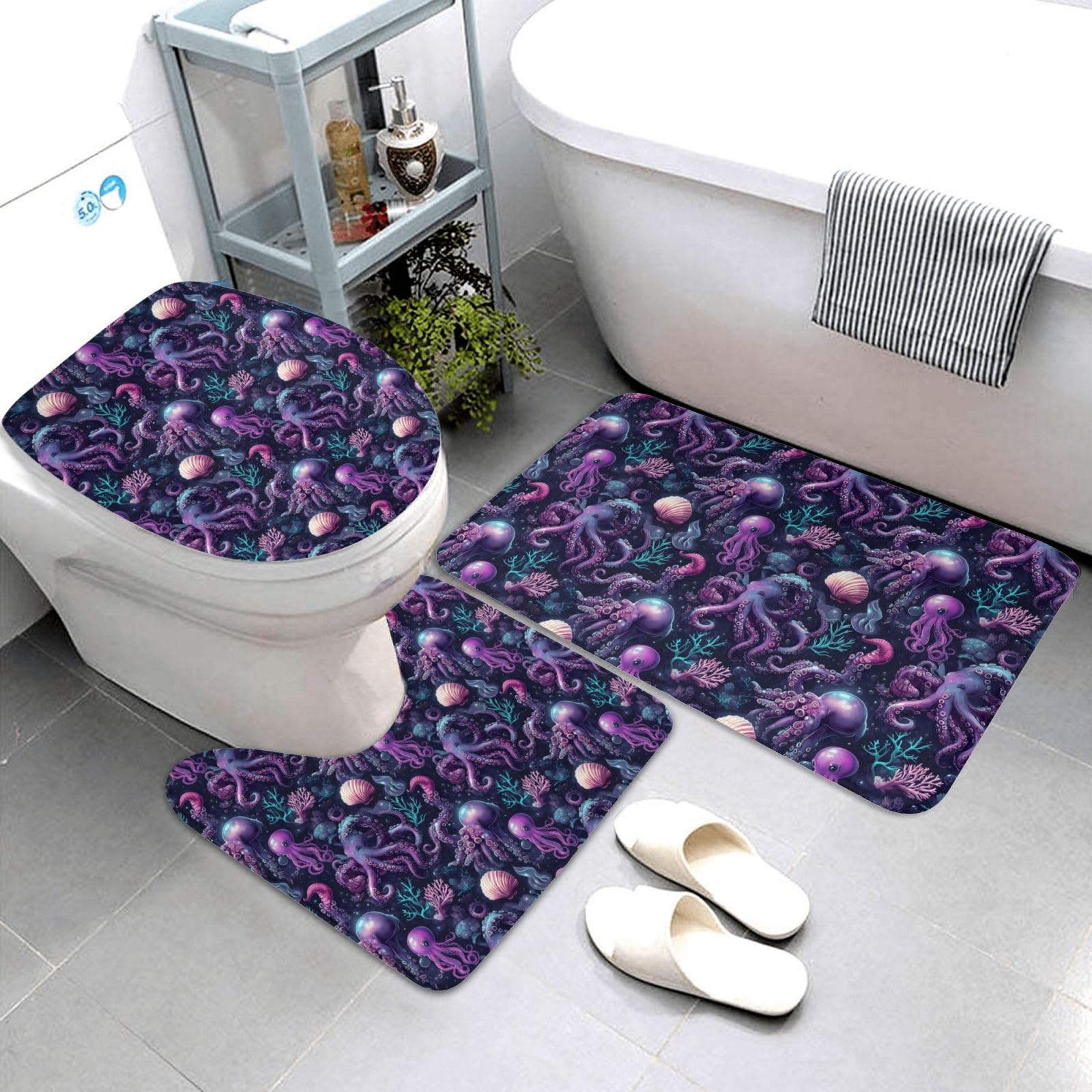 Tapis de salle de bain pour éviter les glissades grâce au lot de 3 tapis pieuvre