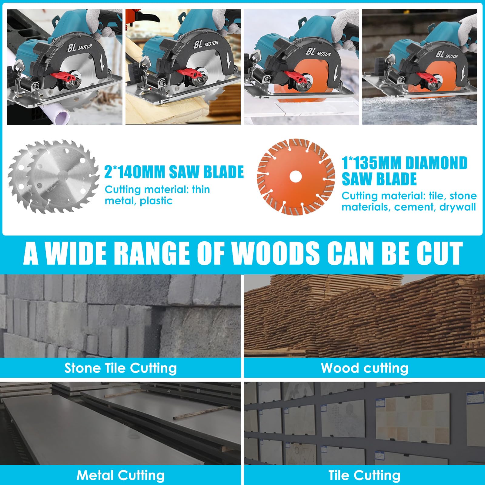 WingFly Mini Sierra Circular Inalámbrica para Makita 18 V Batería, Sierra Circular de Mano con 3 Hojas de Sierra, Puede Cortar Diagonalmente 6000 rpm, Sierra Multifunción para Carpintería