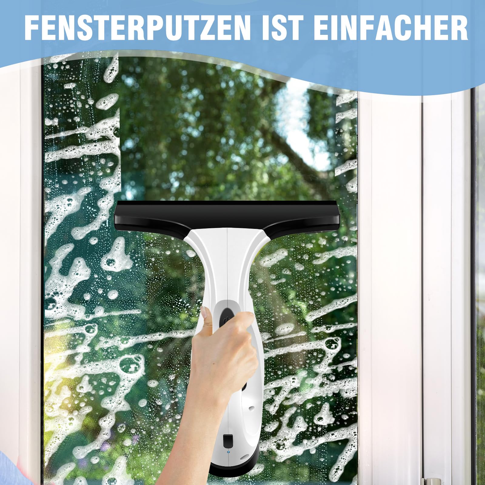 HSHa Aspirateur de fenêtre sans fil rechargeable, raclette de 28 cm et vaporisateur, 2000 Pa Aspirateur à main sans fil pour paroi de douche, miroir, raclette de douche électrique