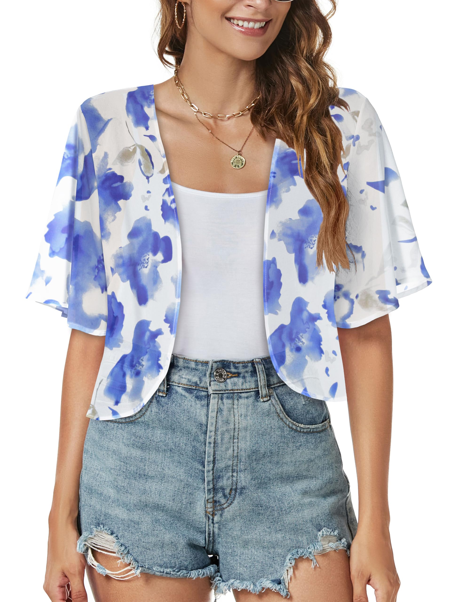 Women Shrug Chiffon Cardigan Open Front Short Sleeve Sheer Bolero for Dress | Lightweight Cropped,Loose Fit,Mesh Cover Up,Shawl Evening Dresses,Summer Outfits