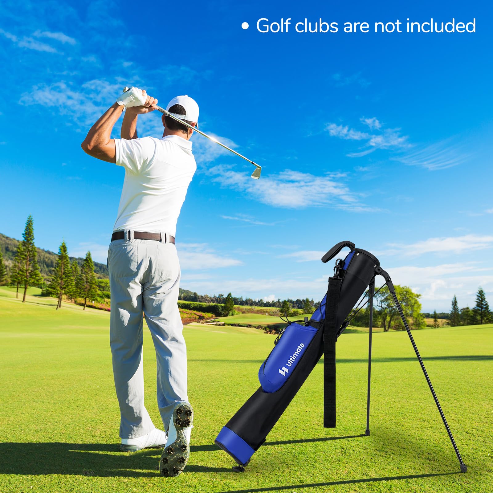 COSTWAY Golf Pencil Bag mit Ständer, Golfbag mit 2 er Unterteilung, Golftasche leicht mit Schultergurt & Tasche, Golf Standbag tragbar für Herren, Damen