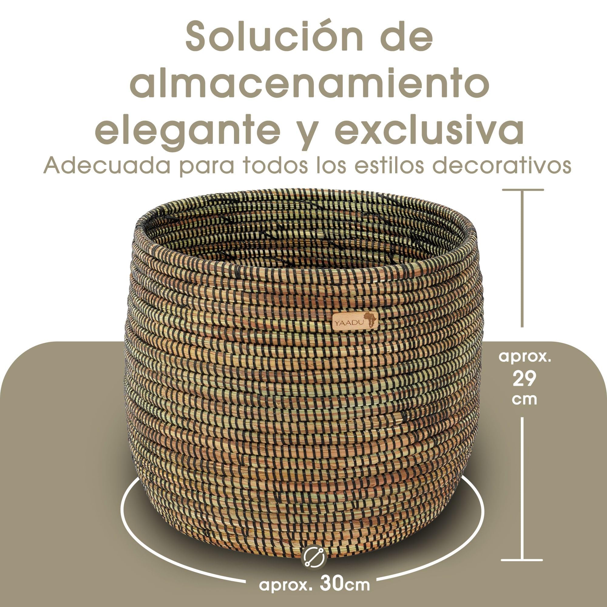 YAADU Cesta de almacenamiento trenzada – Para plantas, estantes, africano, decorativo, juguetes y objetos diferentes – Modelo Kikongo (negro)